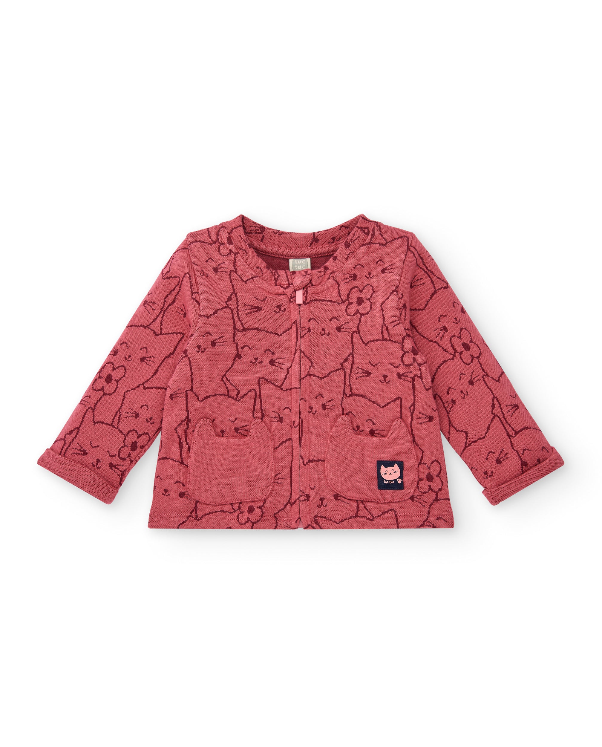 Chaqueta para niña en color rosa con estampado de gatitos