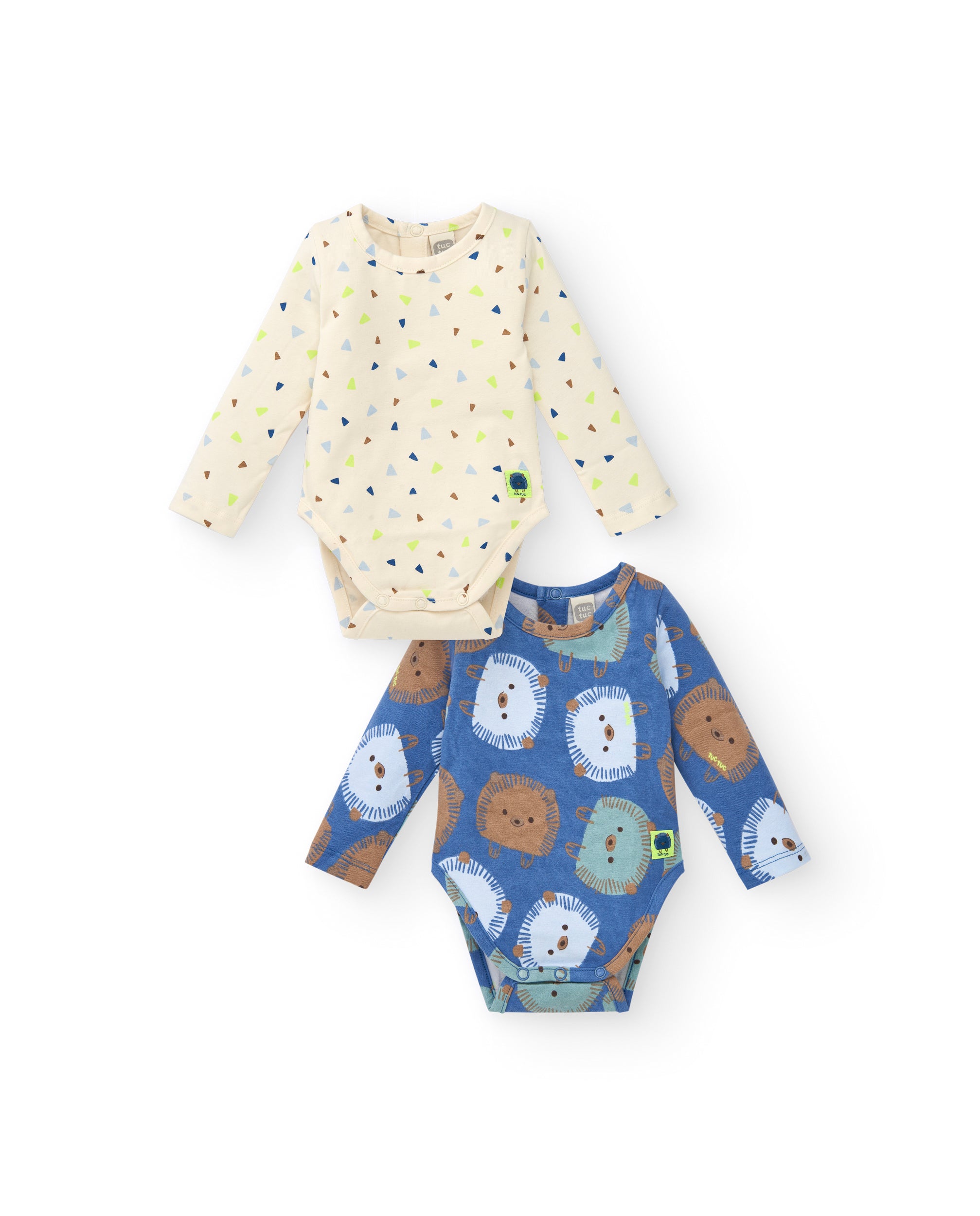 Pack de 2 bodies para niño en beige y azul con estampado de