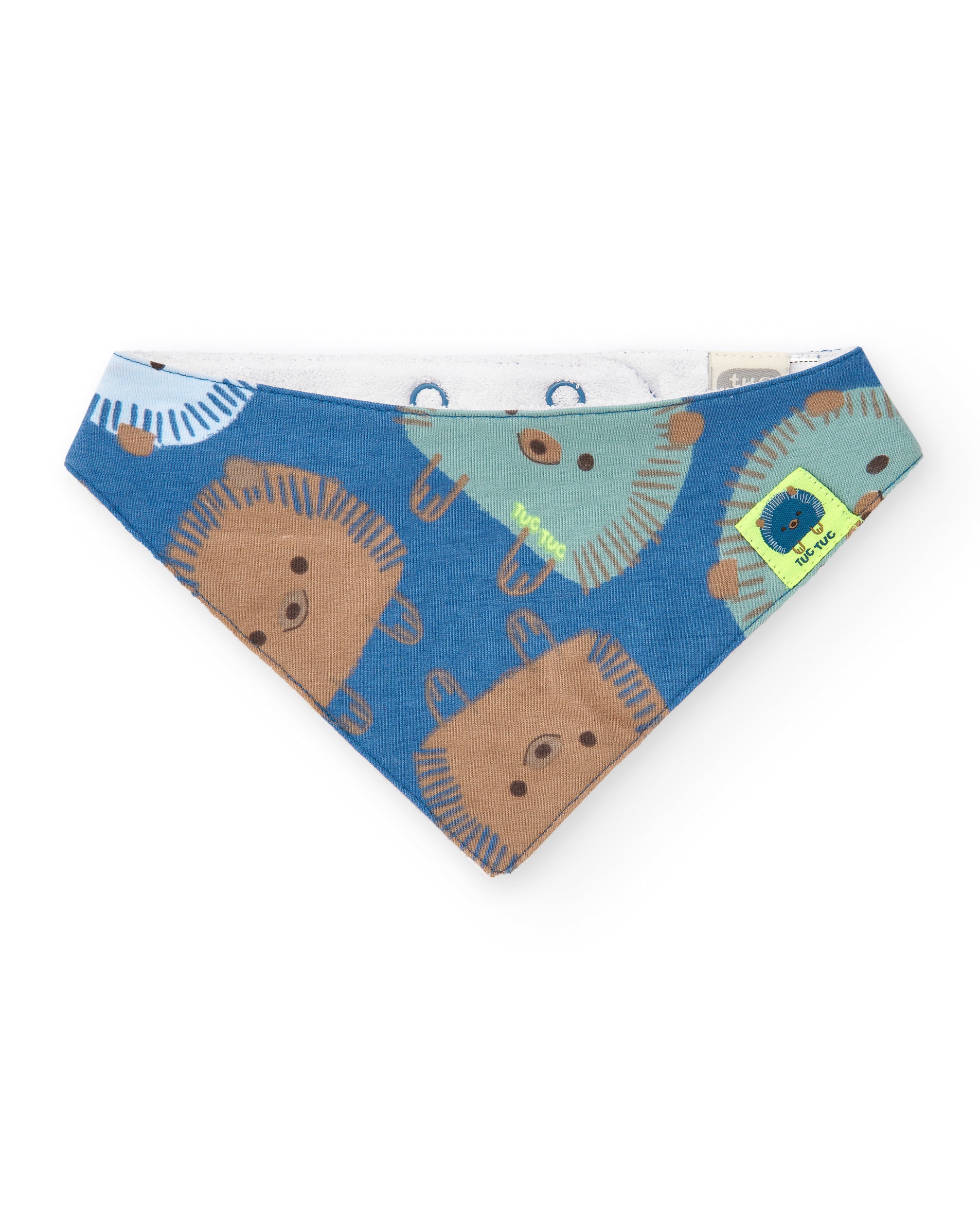 Babero bandana para niño en azul con estampado de erizos