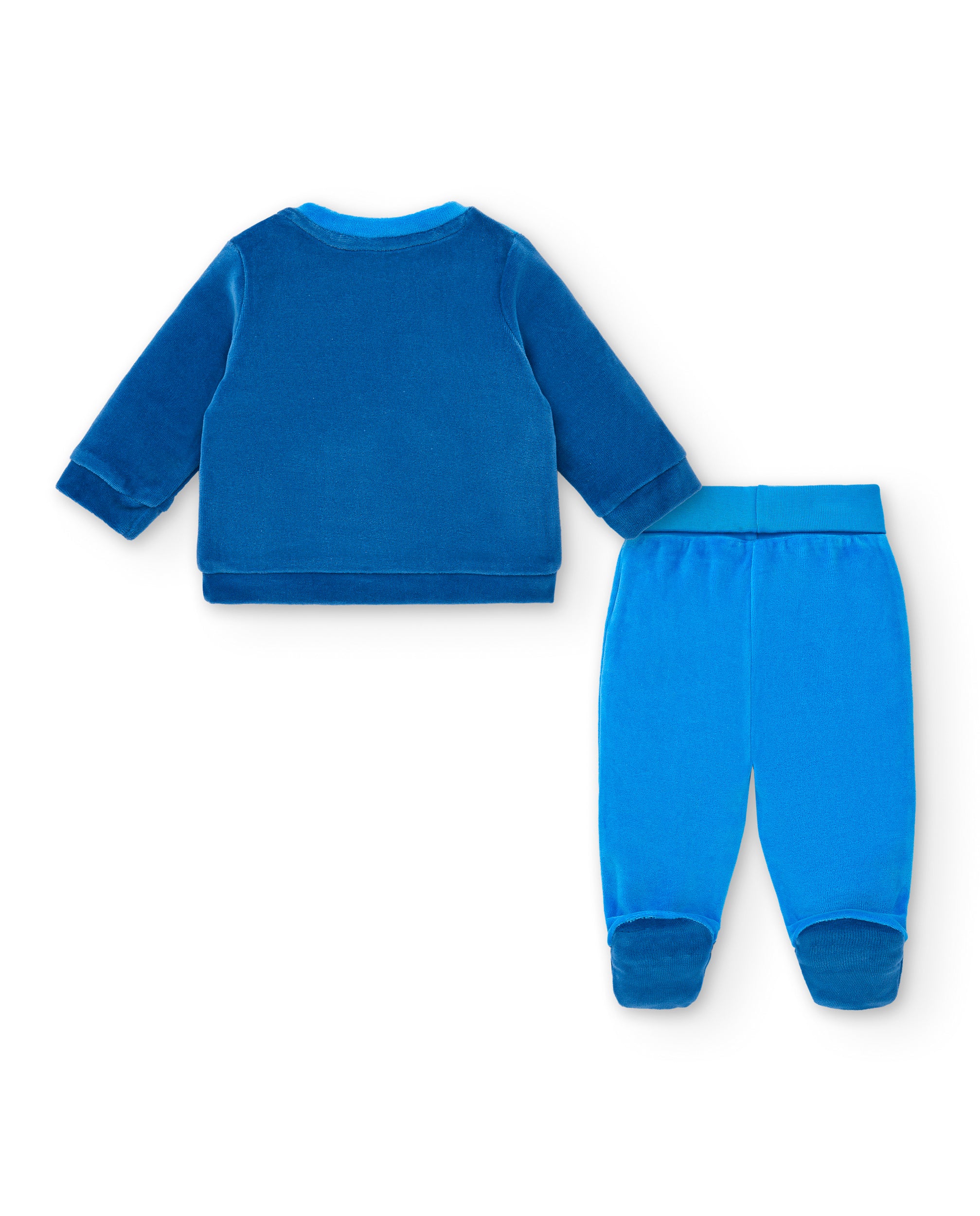 Conjunto de sudadera y pantalón para niño en azul con detalles