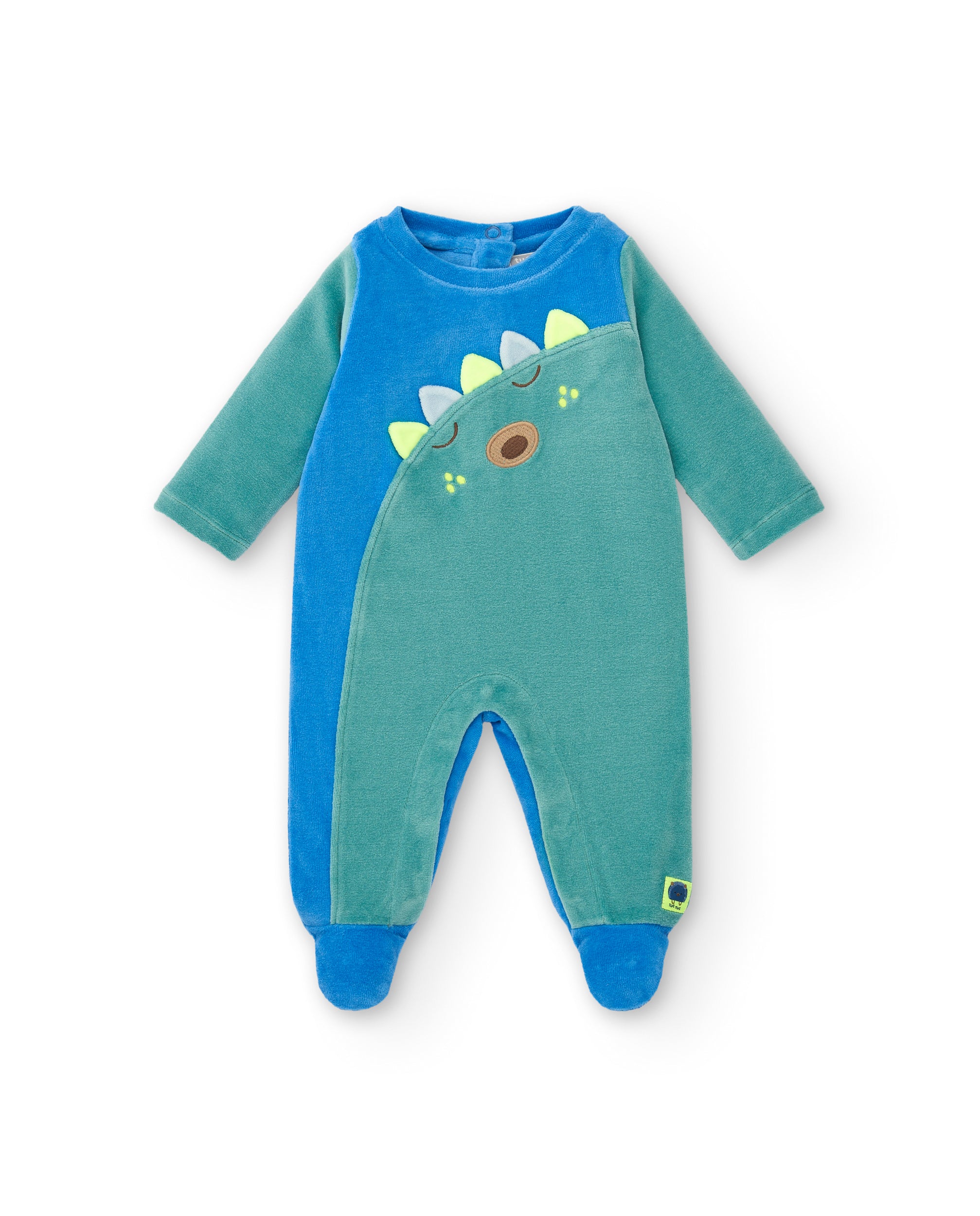 Pelele de manga larga para niño en azul y verde con diseño de
