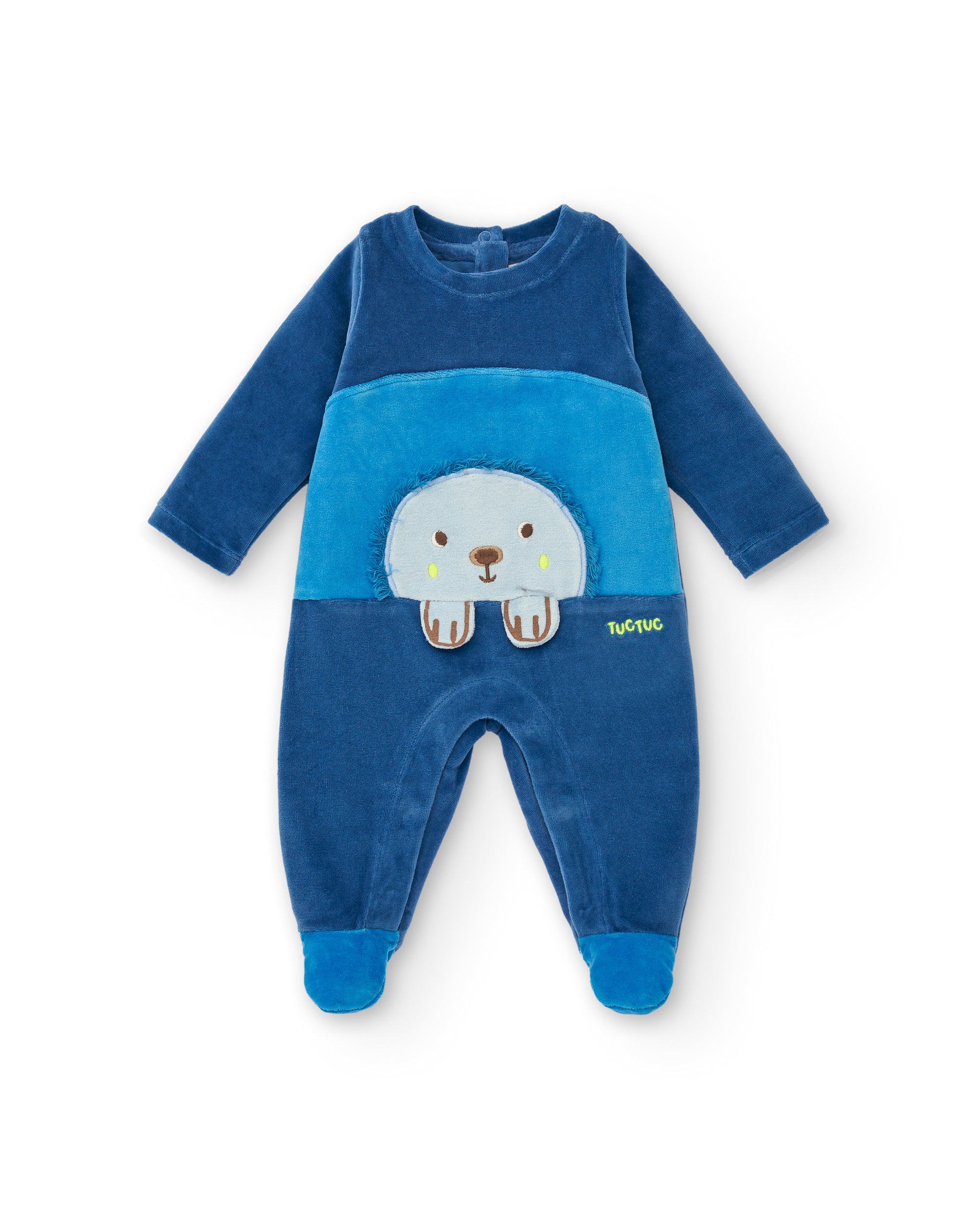 Pelele de manga larga para niño en azul con diseño de erizo