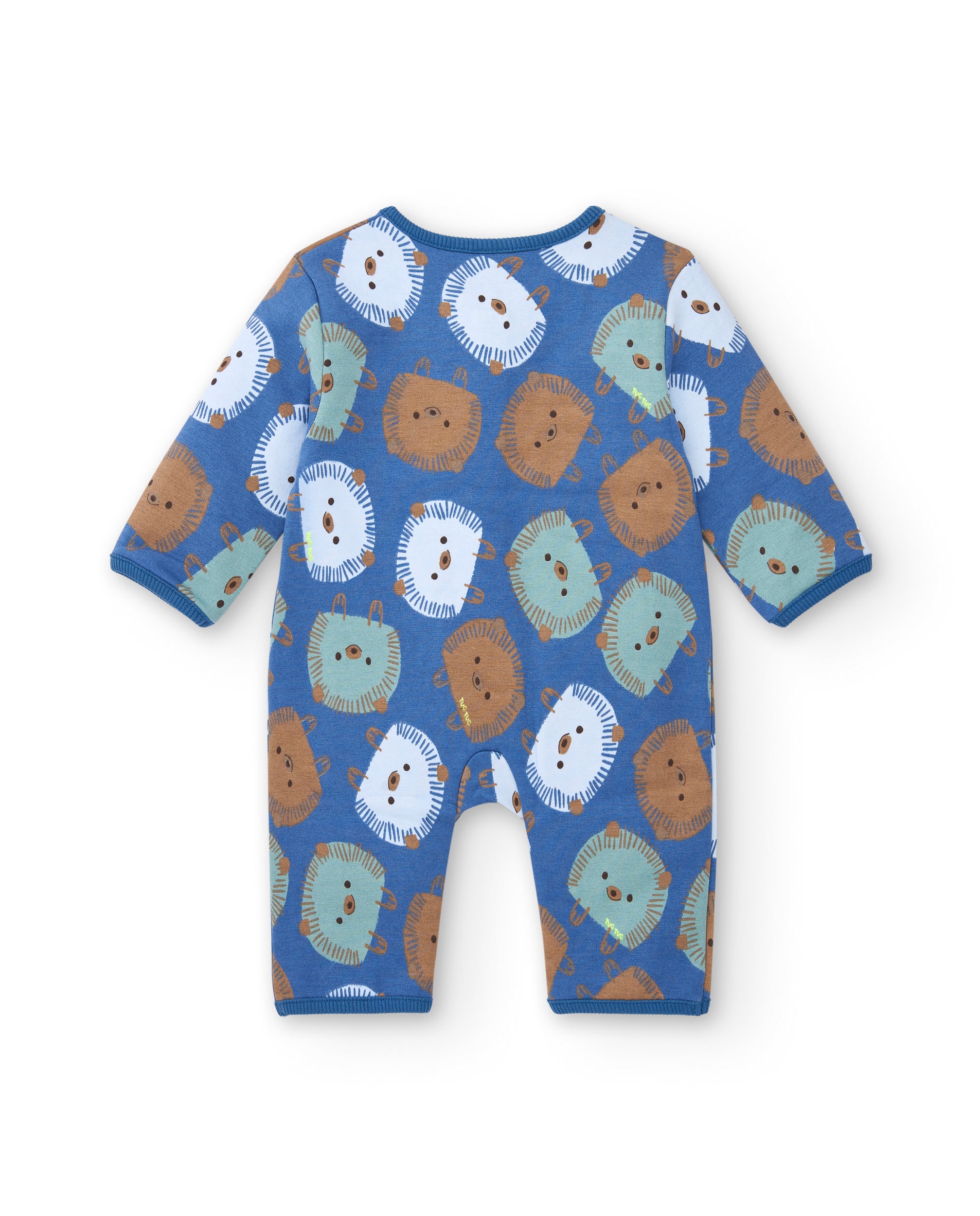 Pelele de manga larga para niño en azul con estampado de erizos