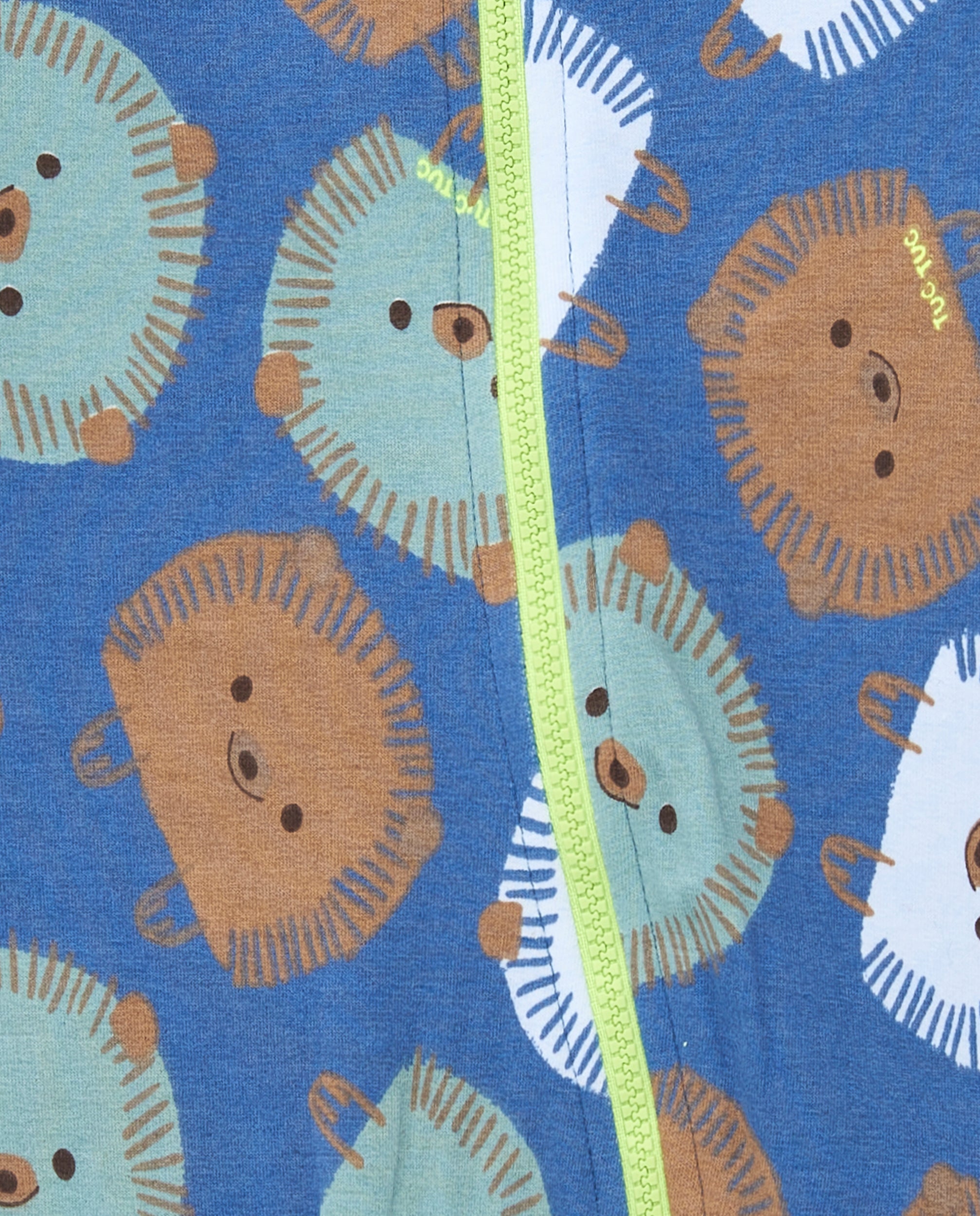 Pelele de manga larga para niño en azul con estampado de erizos