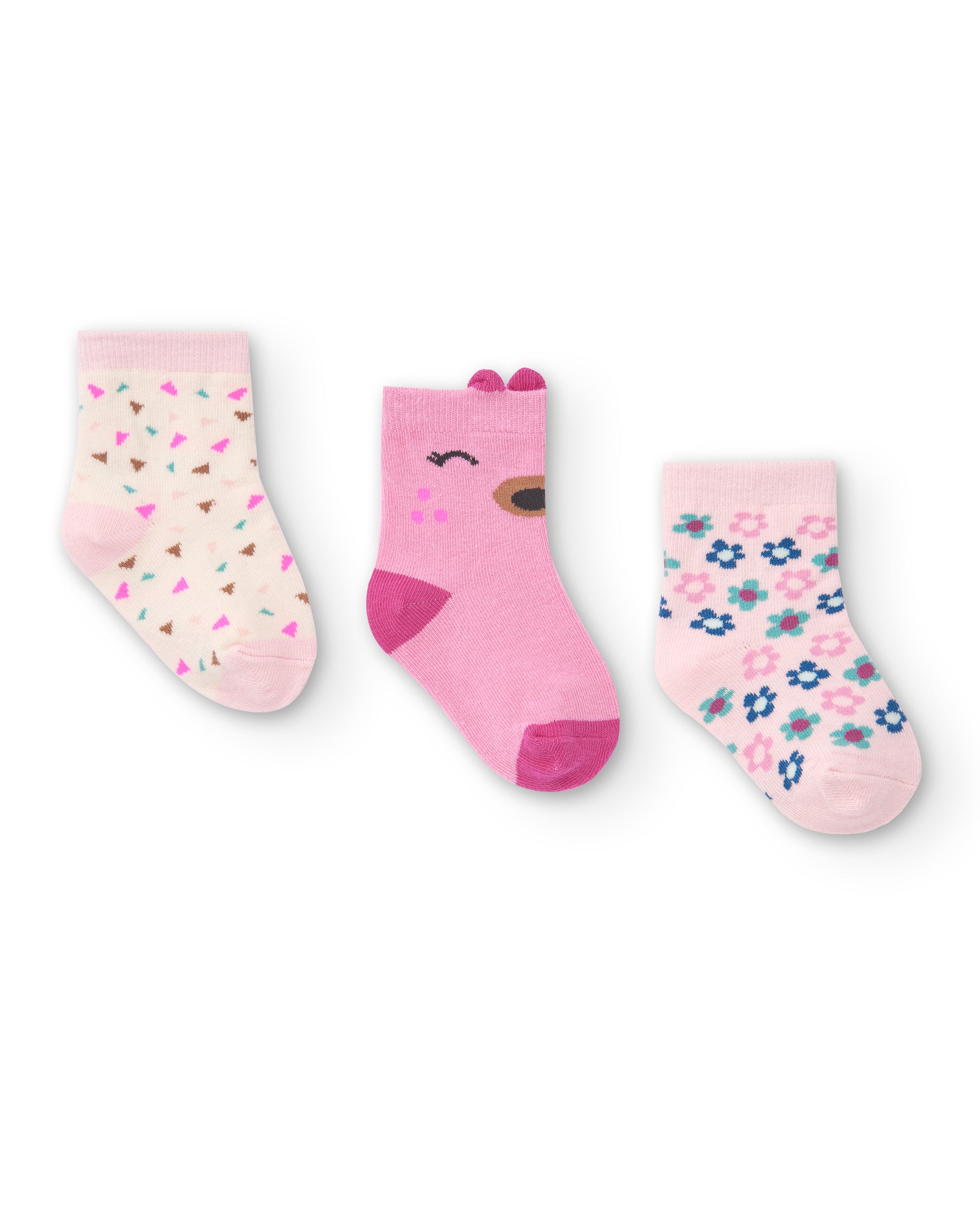 Pack de 3 calcetines para niña en tonos rosas y crema con