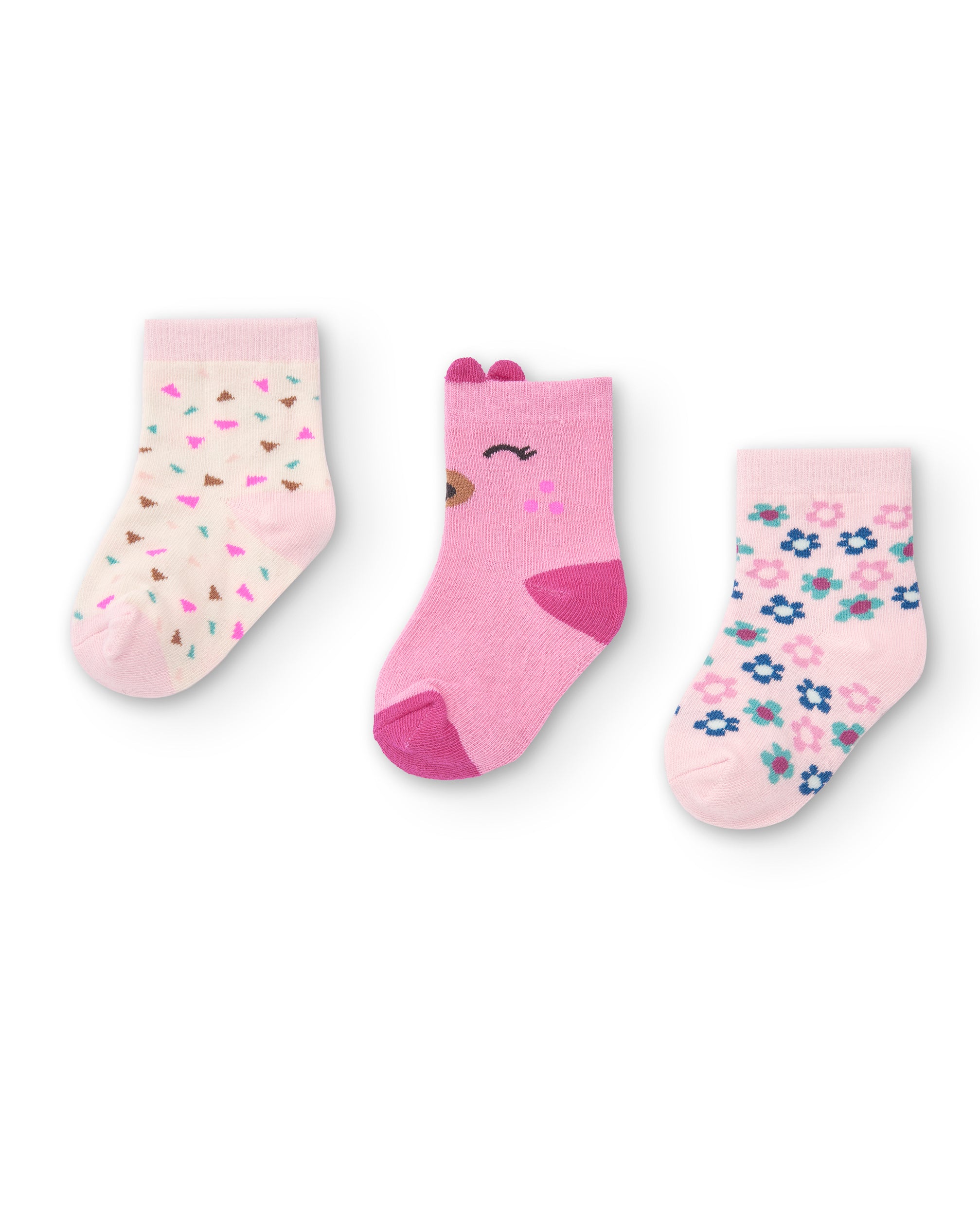 Pack de 3 calcetines para niña en tonos rosas y crema con
