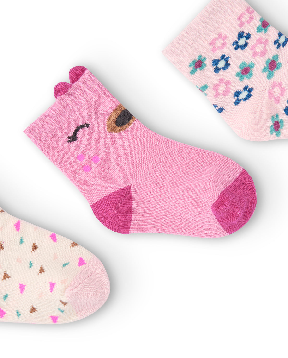 Pack de 3 calcetines para niña en tonos rosas y crema con