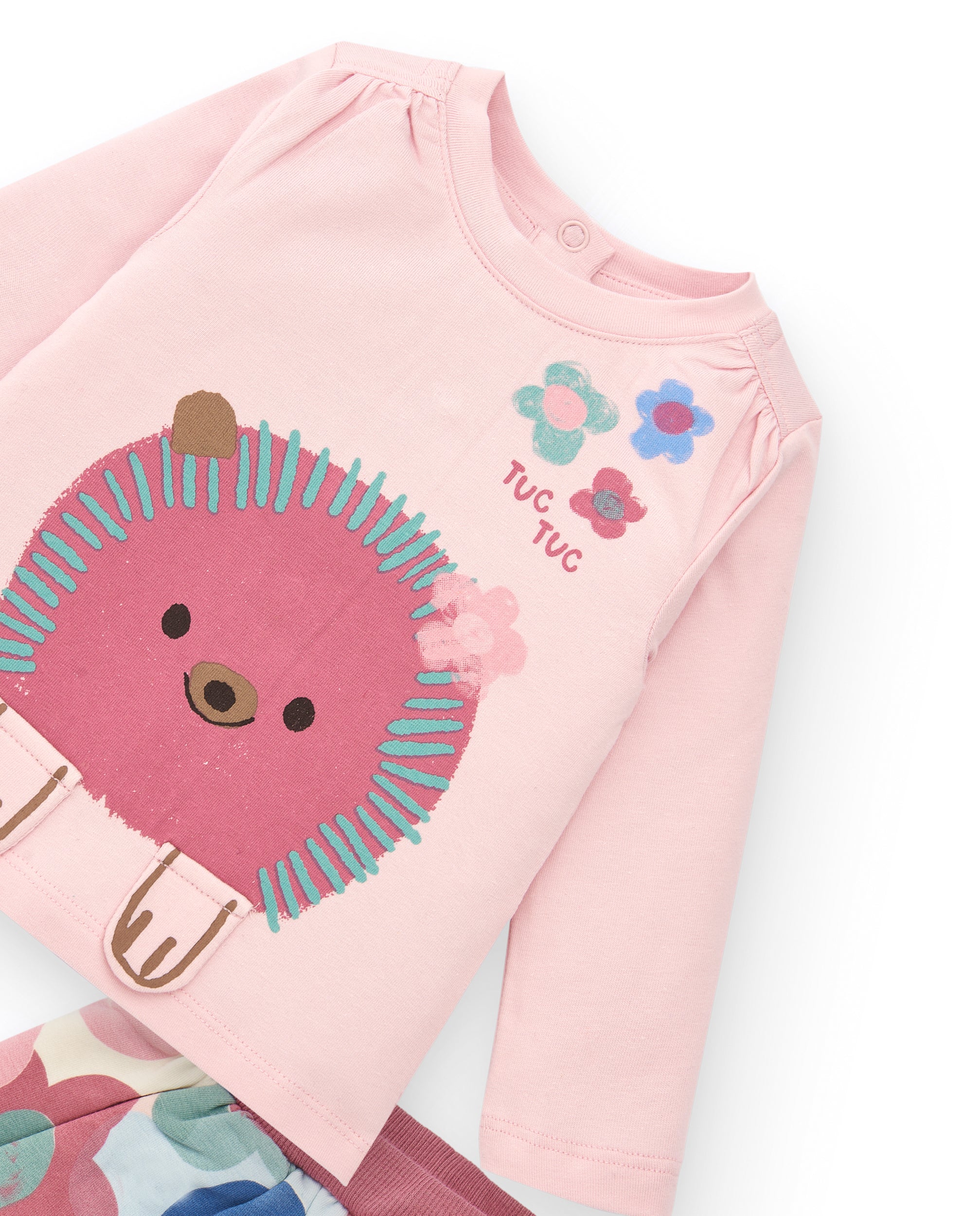 Conjunto de camiseta y falda con leggings para niña en rosa con