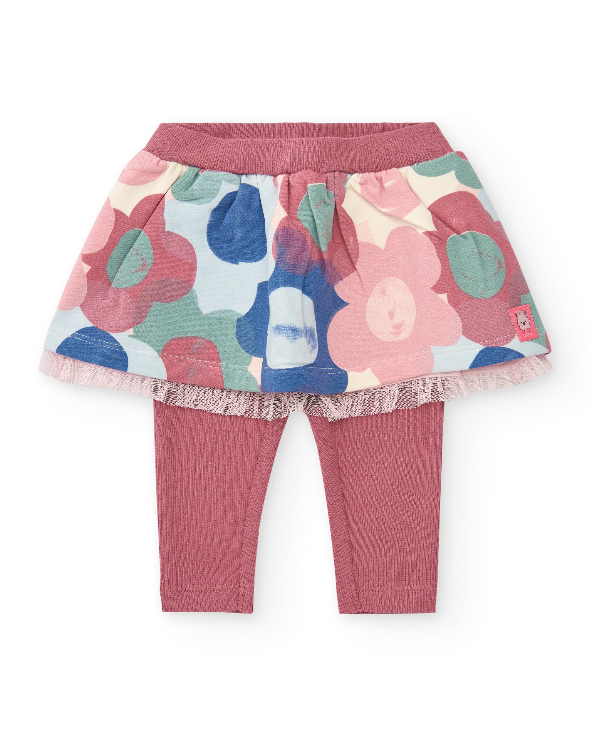 Conjunto de camiseta y falda con leggings para niña en rosa con