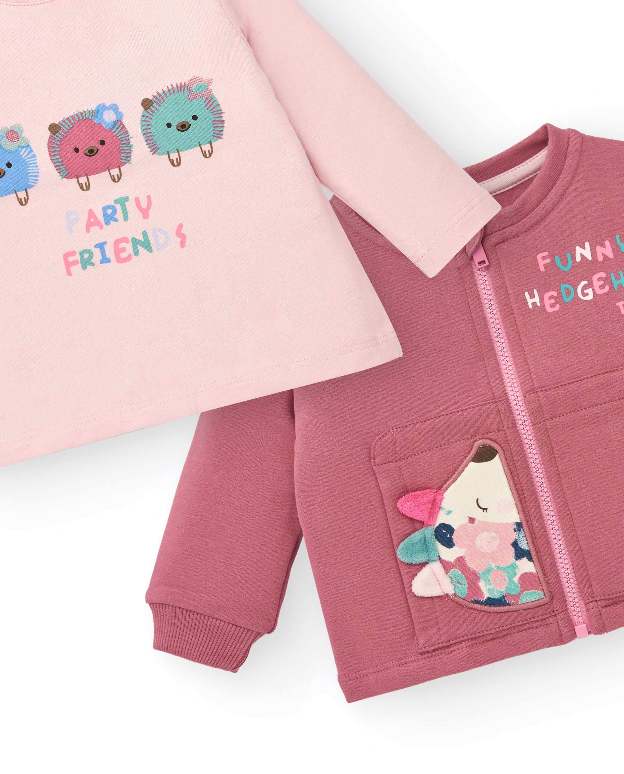 Conjunto de camiseta, chaqueta y pantalones para niña en rosa