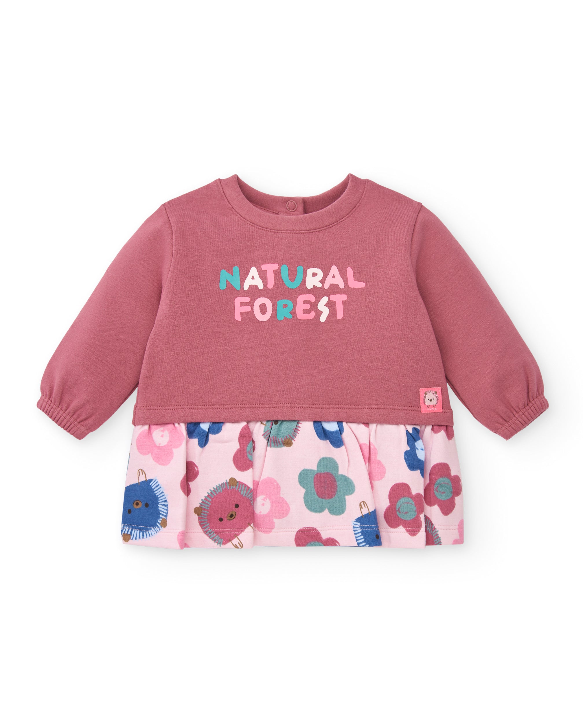 Sudadera vestido para niña en rosa con volantes y estampado
