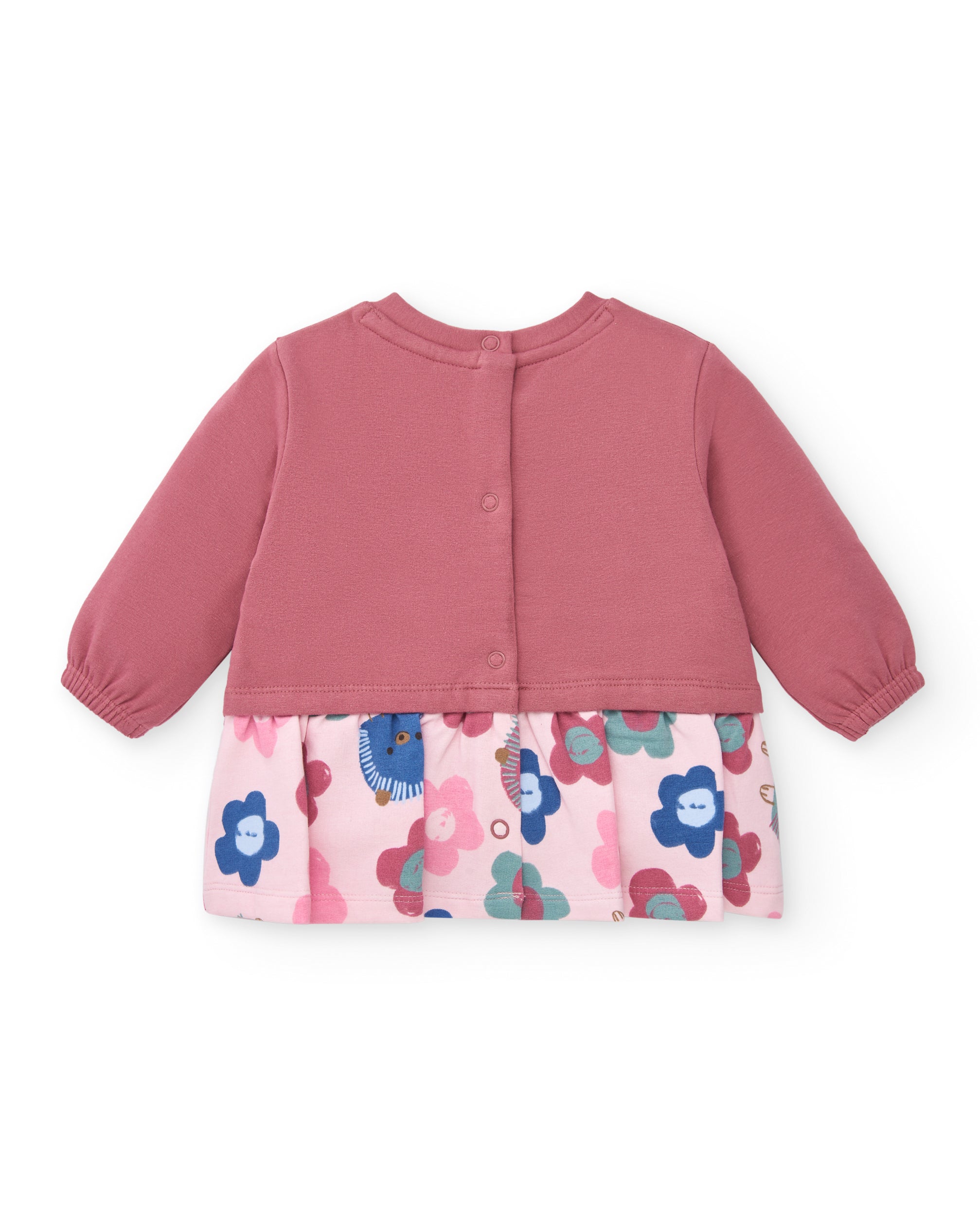 Sudadera vestido para niña en rosa con volantes y estampado
