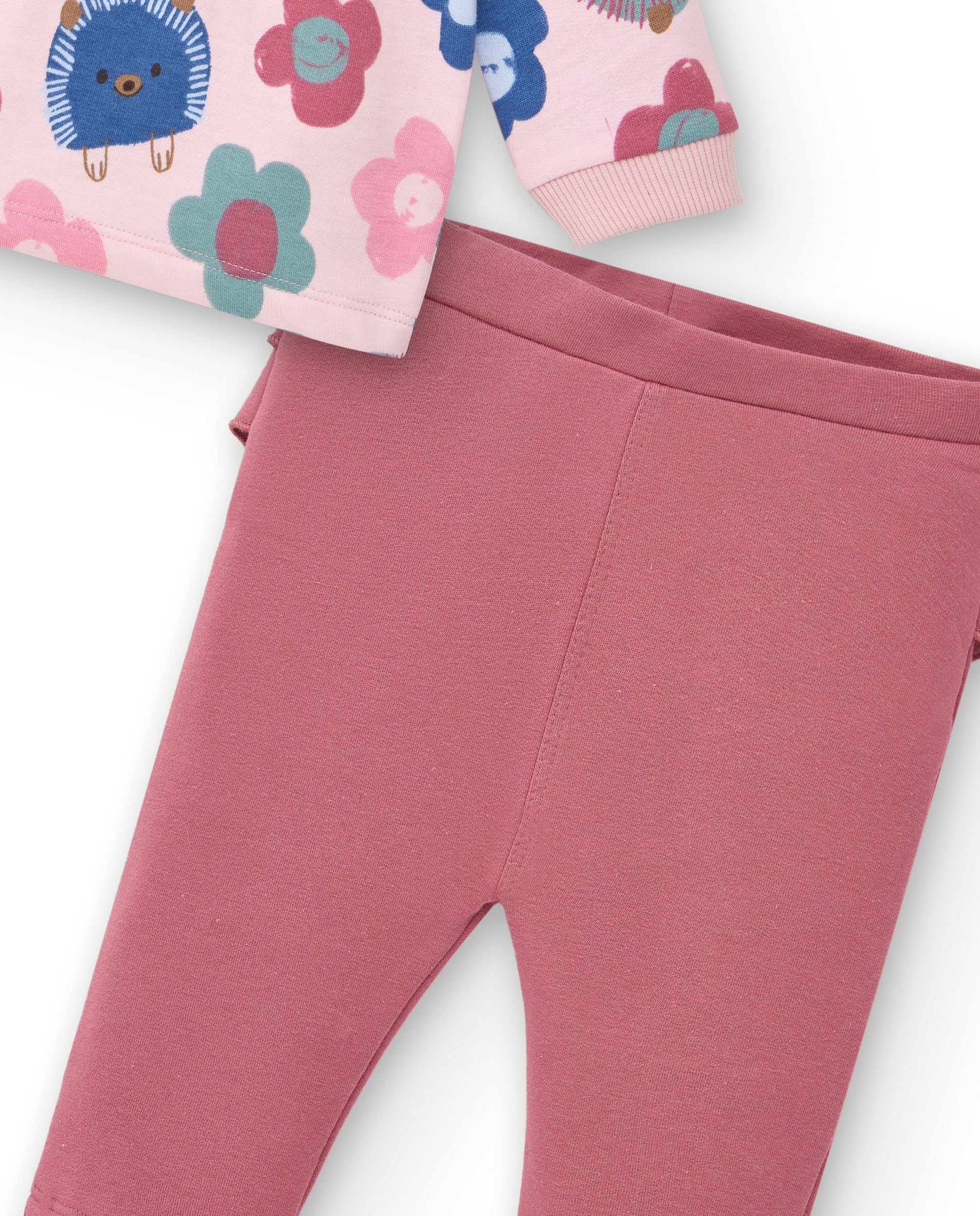 Conjunto de camiseta y leggings para niña en rosa con estampado