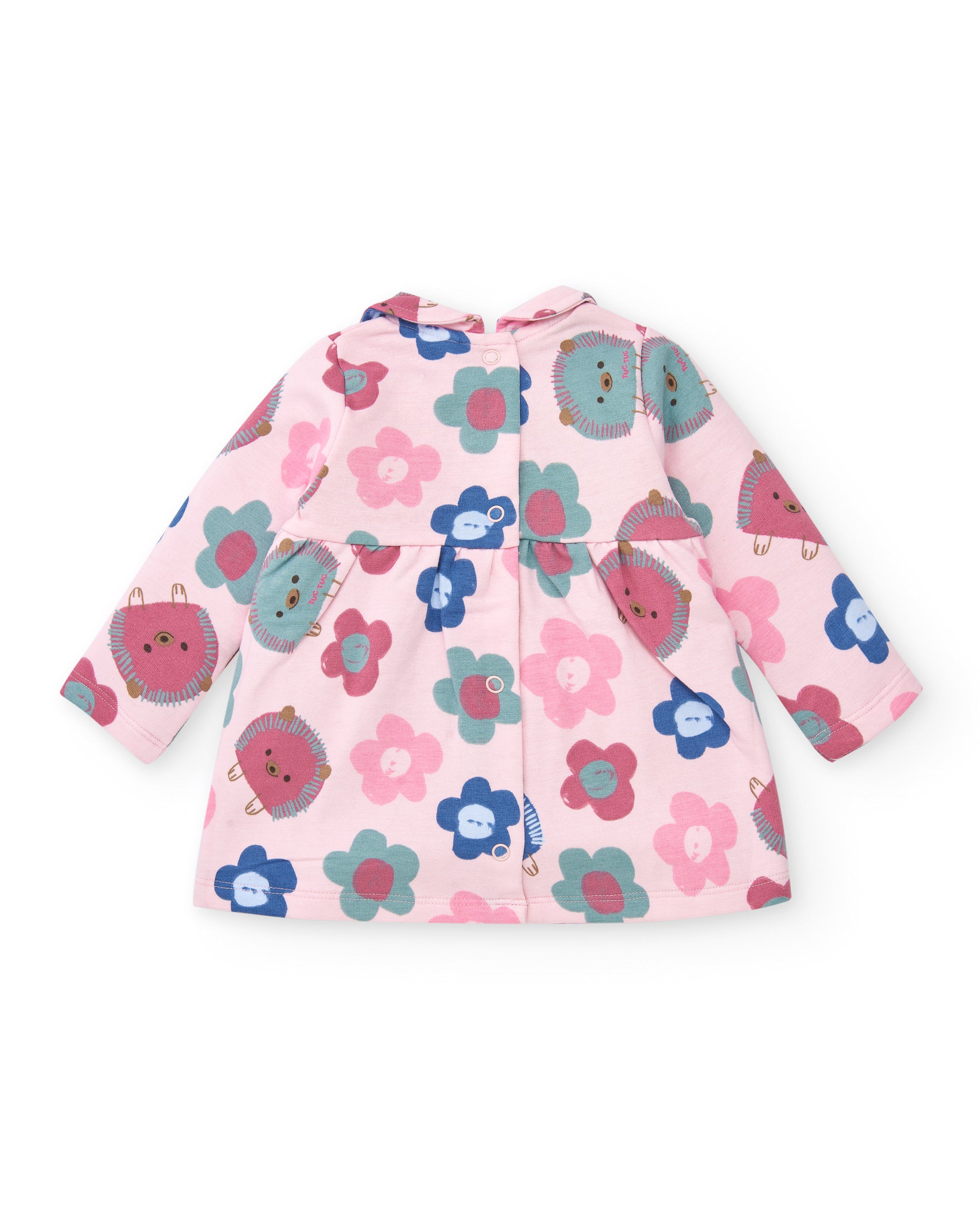 Vestido para niña en rosa con estampado floral y erizos