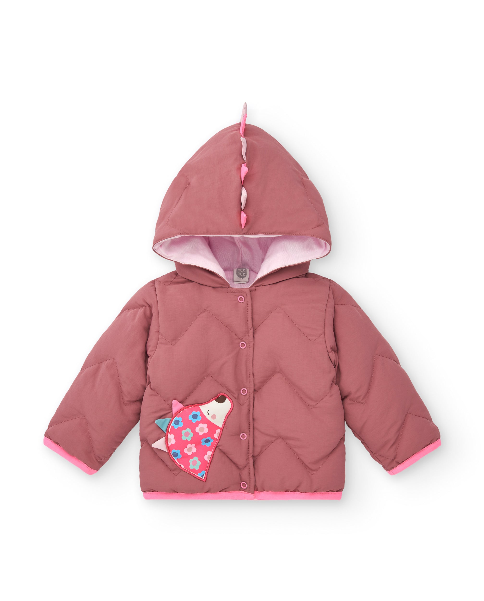 Chaqueta para niña en rosa con capucha y detalle de erizo