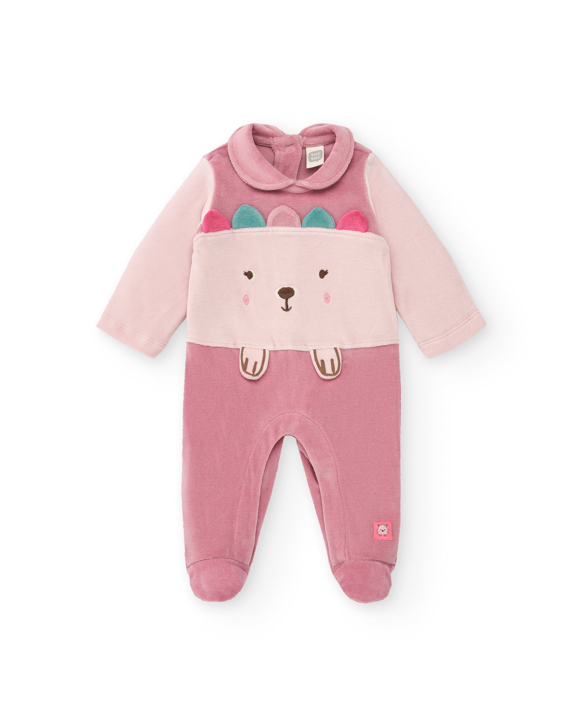 Pelele para niña en rosa con diseño de erizo y cuello redondo
