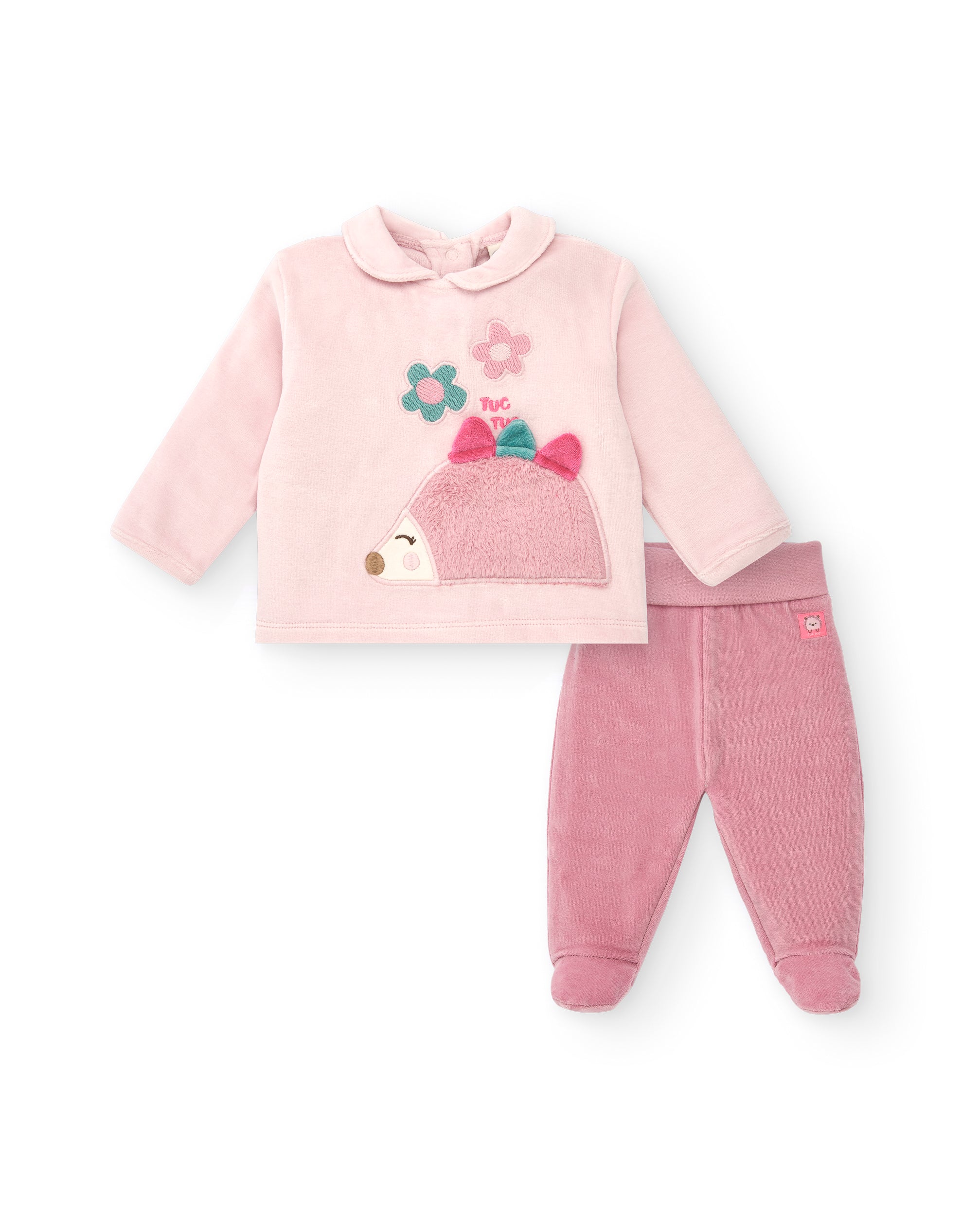 Conjunto para niña en rosa con diseño de erizo y detalles