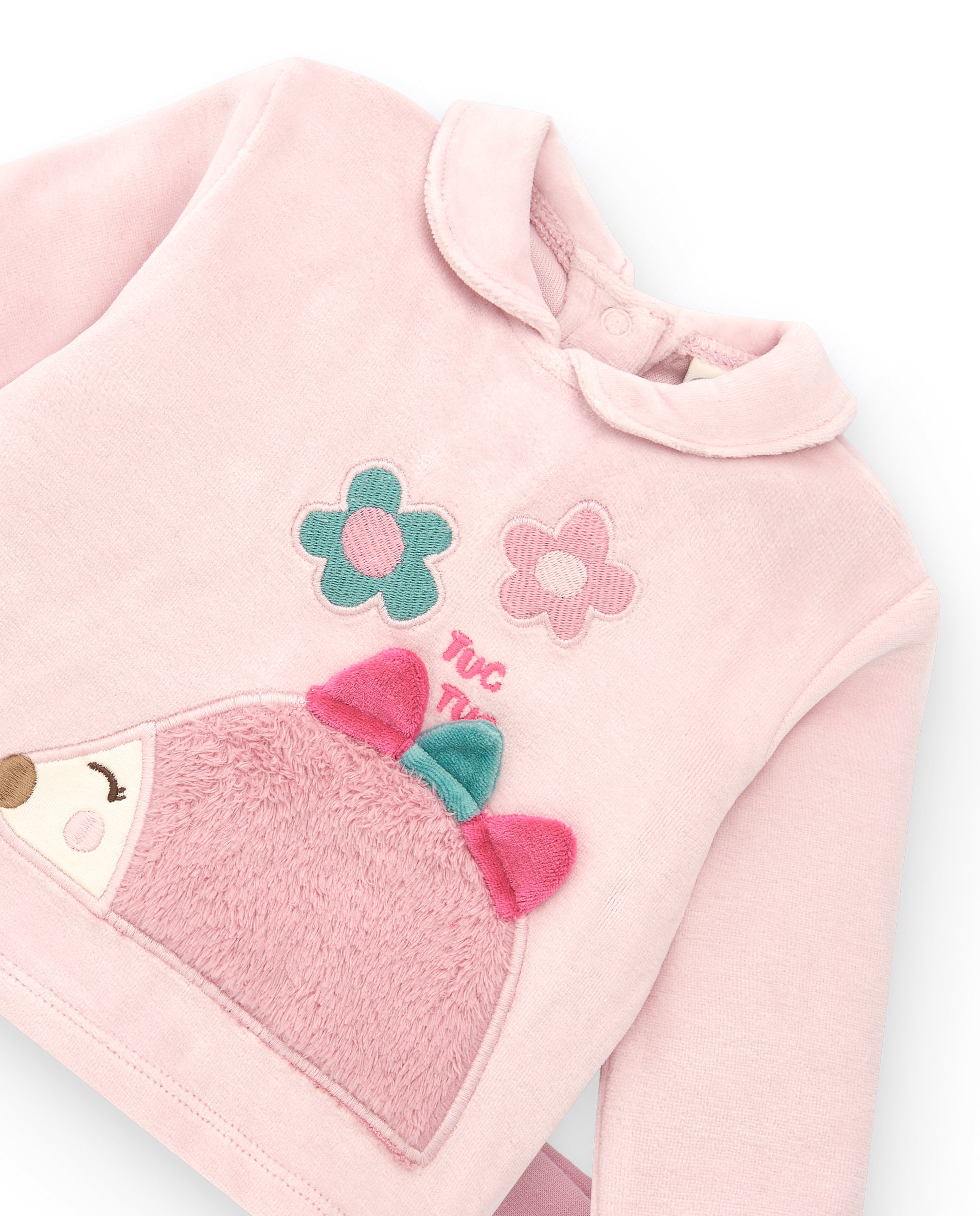 Conjunto para niña en rosa con diseño de erizo y detalles