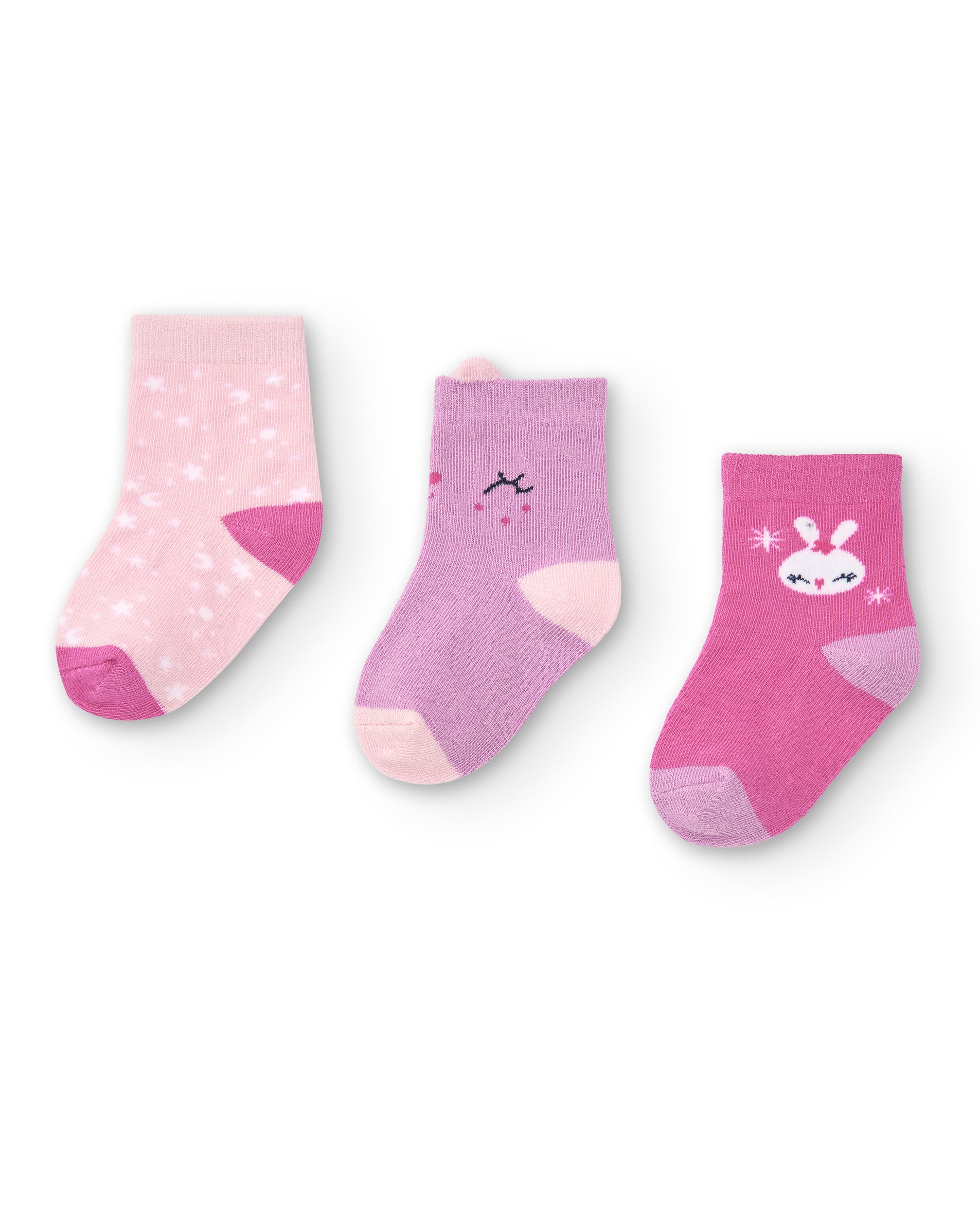 Pack de calcetines para niña en rosa y morado con diseño de