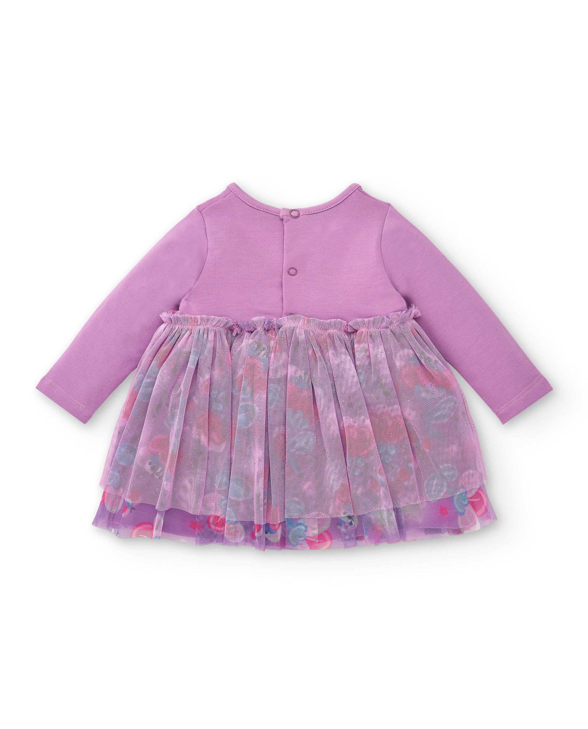 Vestido para niña en lila con tul y estampado de conejo