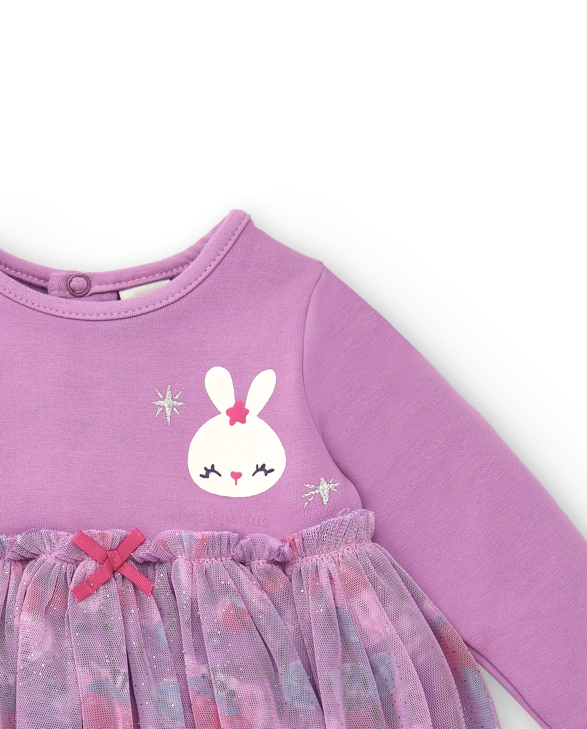 Vestido para niña en lila con tul y estampado de conejo