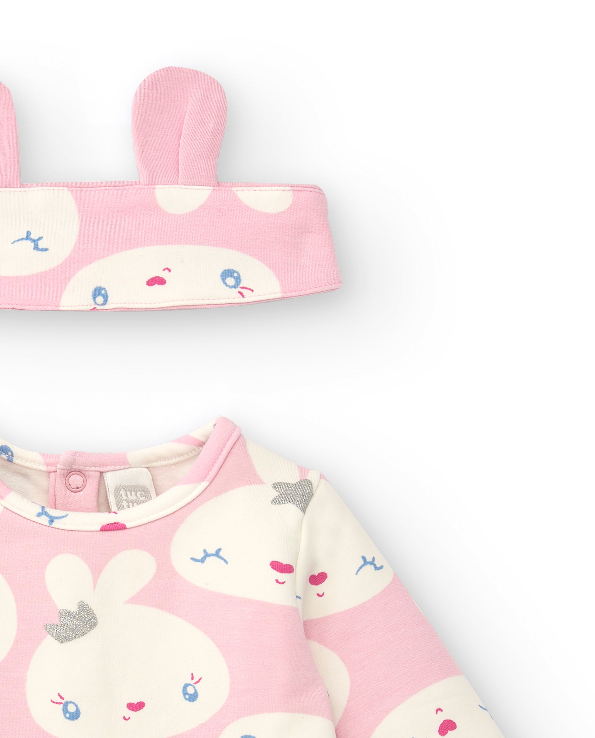 Vestido para niña en rosa con diadema de orejas y estampado de