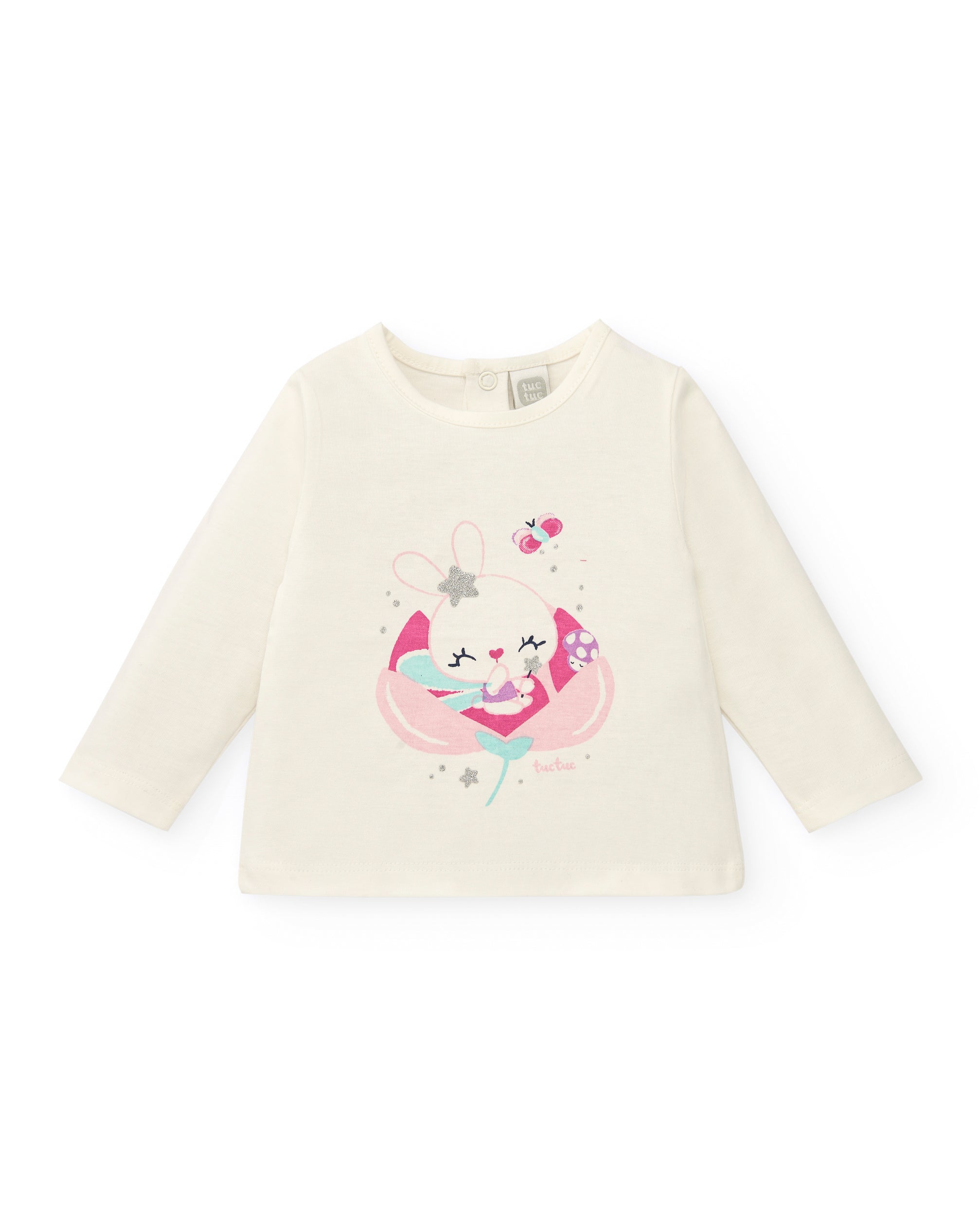 Conjunto para niña en rosa y blanco con estampado de conejitos