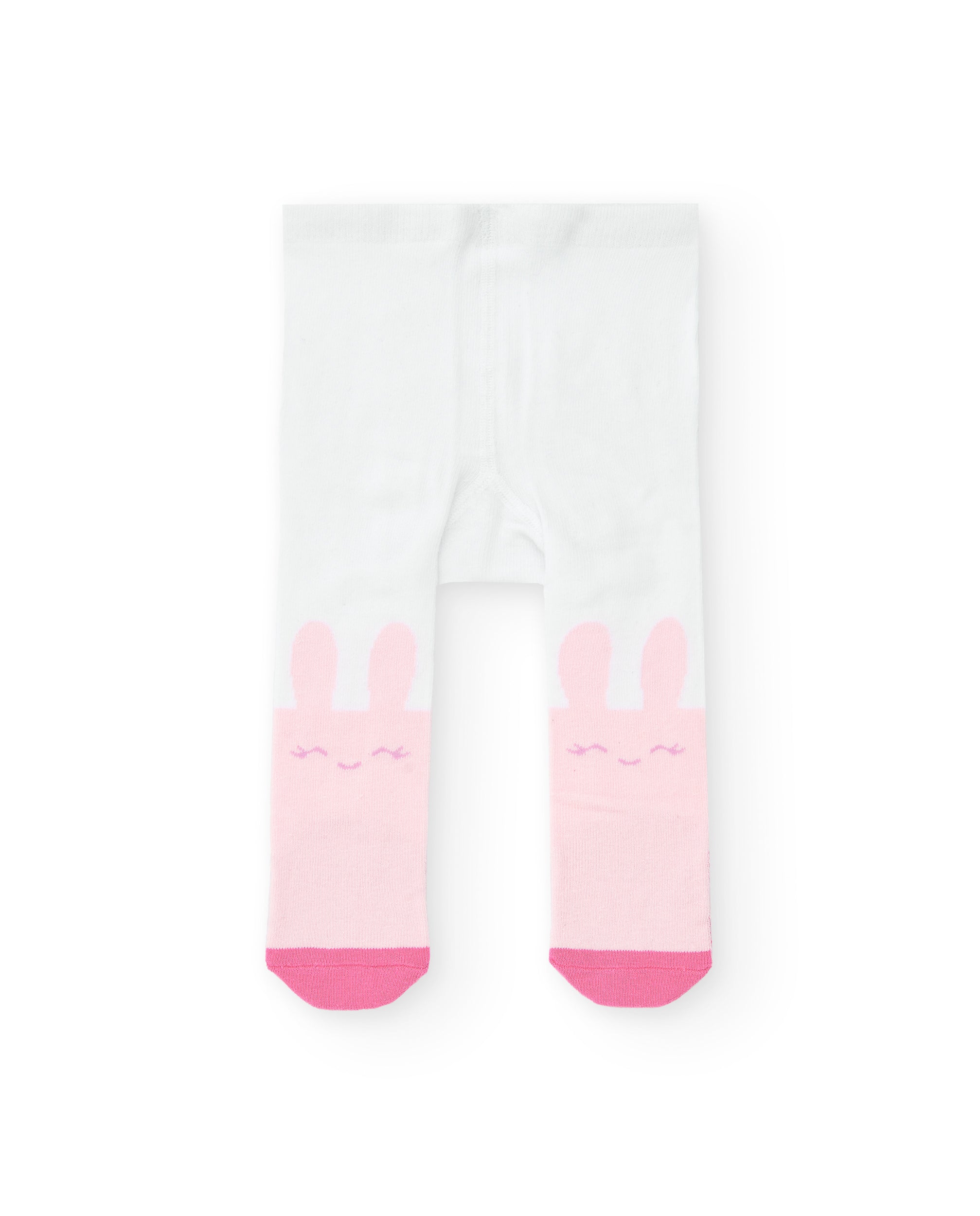 Leotardos para niña en blanco con detalles de conejito rosa