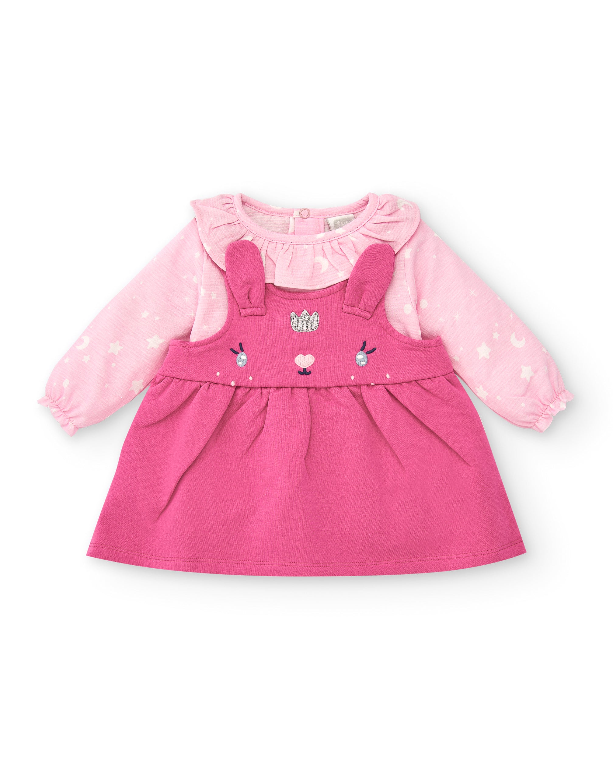 Vestido para niña en rosa con tirantes de conejo colección