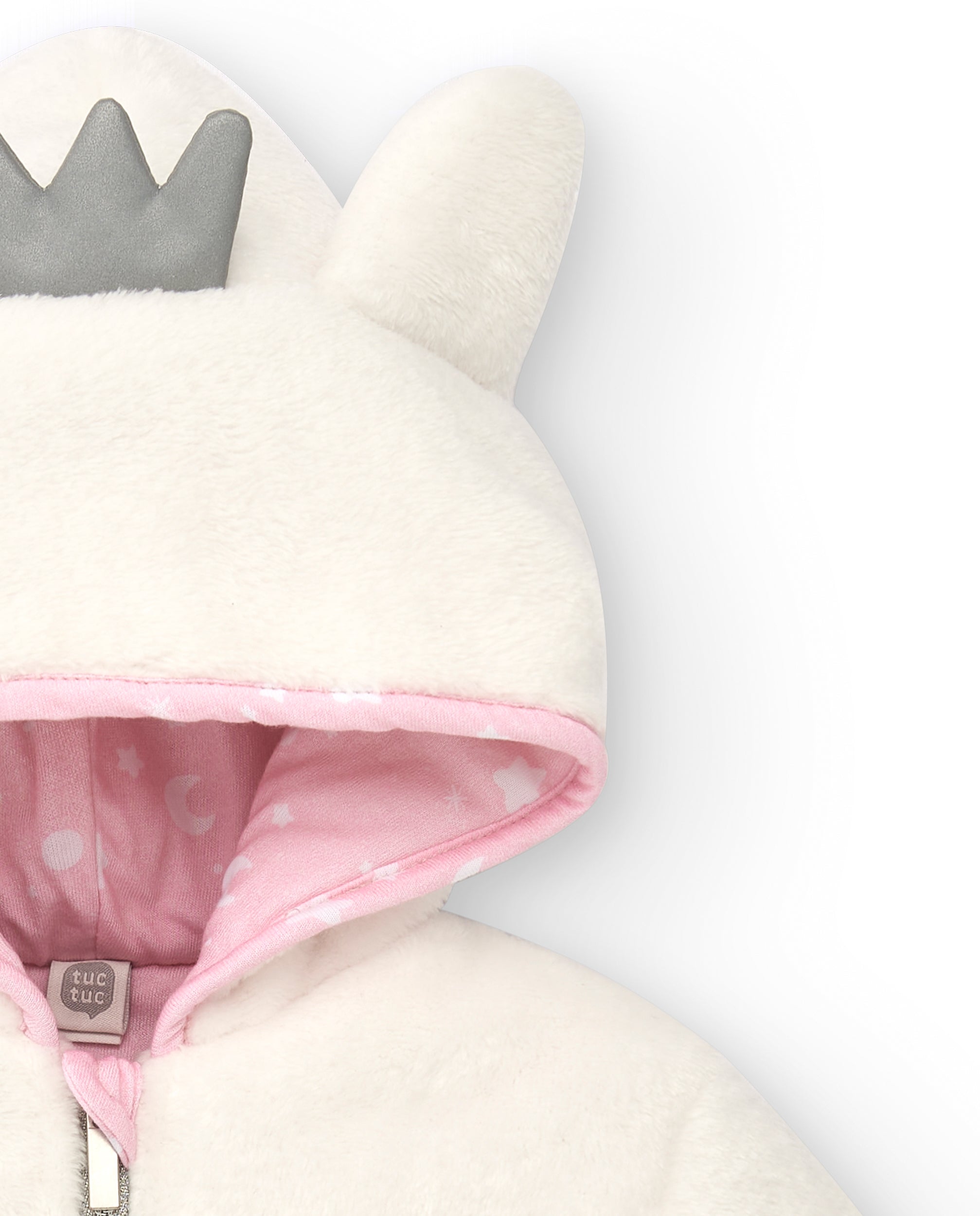 Chaqueta para niña en blanco con corona plateada colección