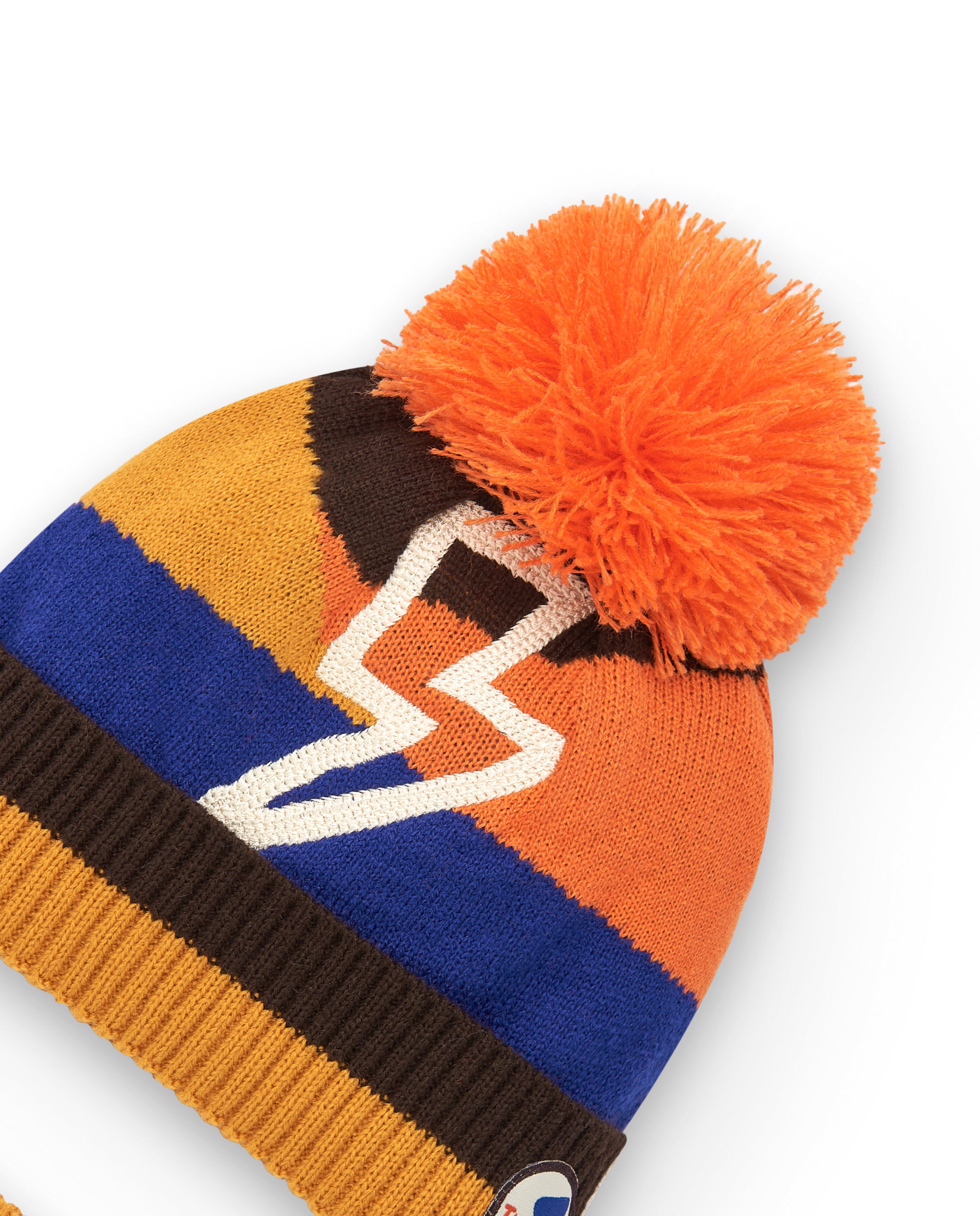 Set de gorro y braga para niño en naranja con estampado de