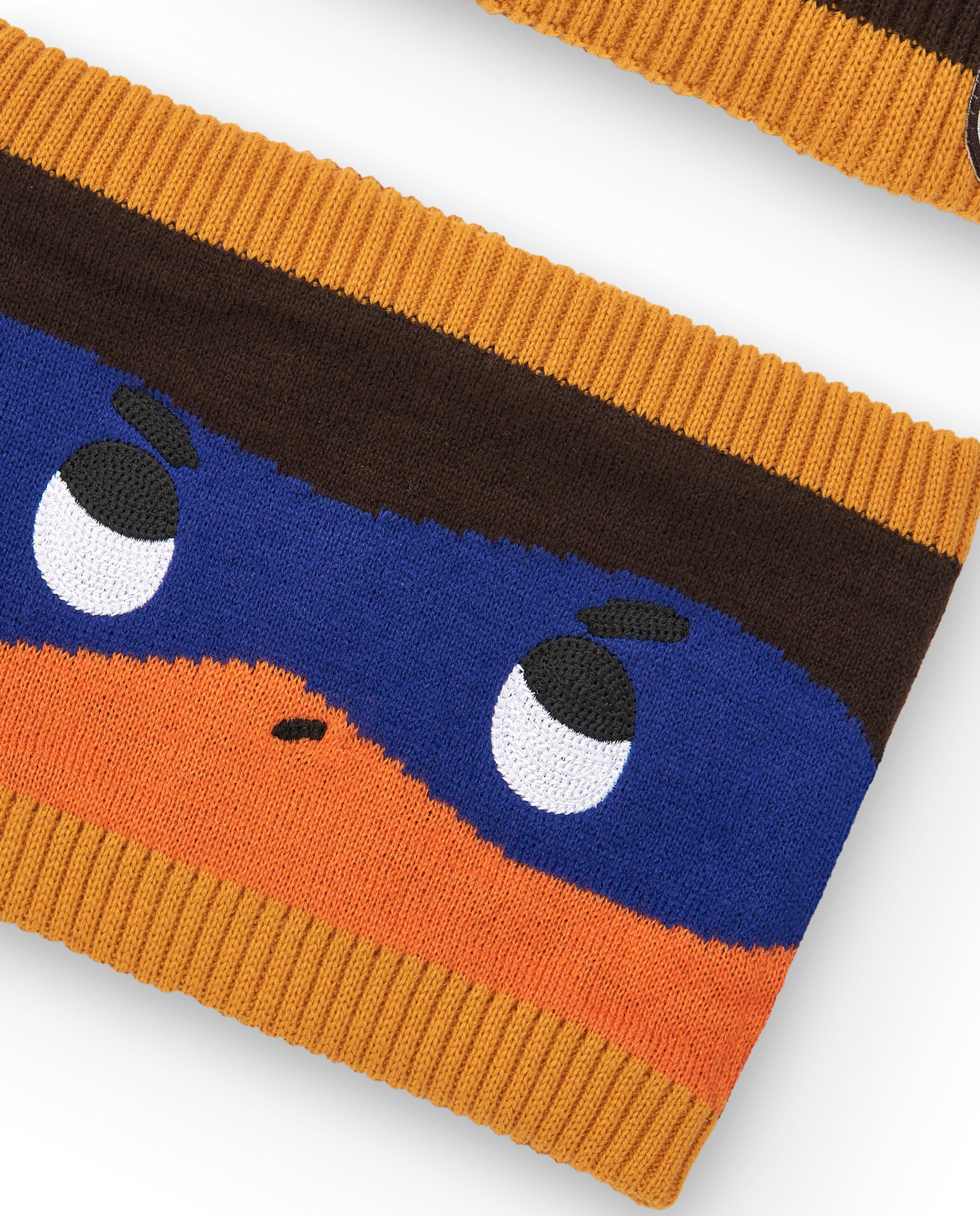 Set de gorro y braga para niño en naranja con estampado de