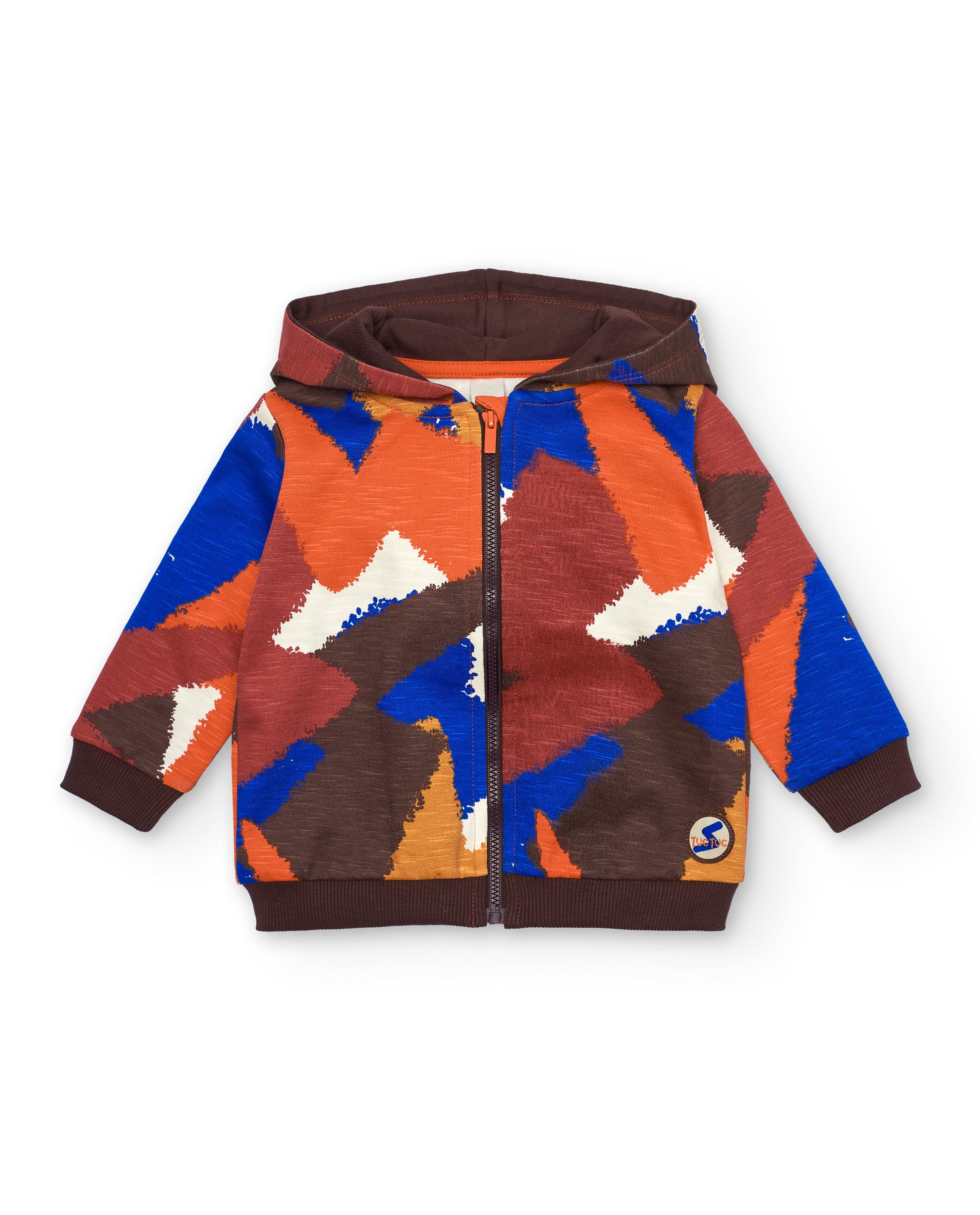 Chaqueta con capucha para niño en marrón con estampado