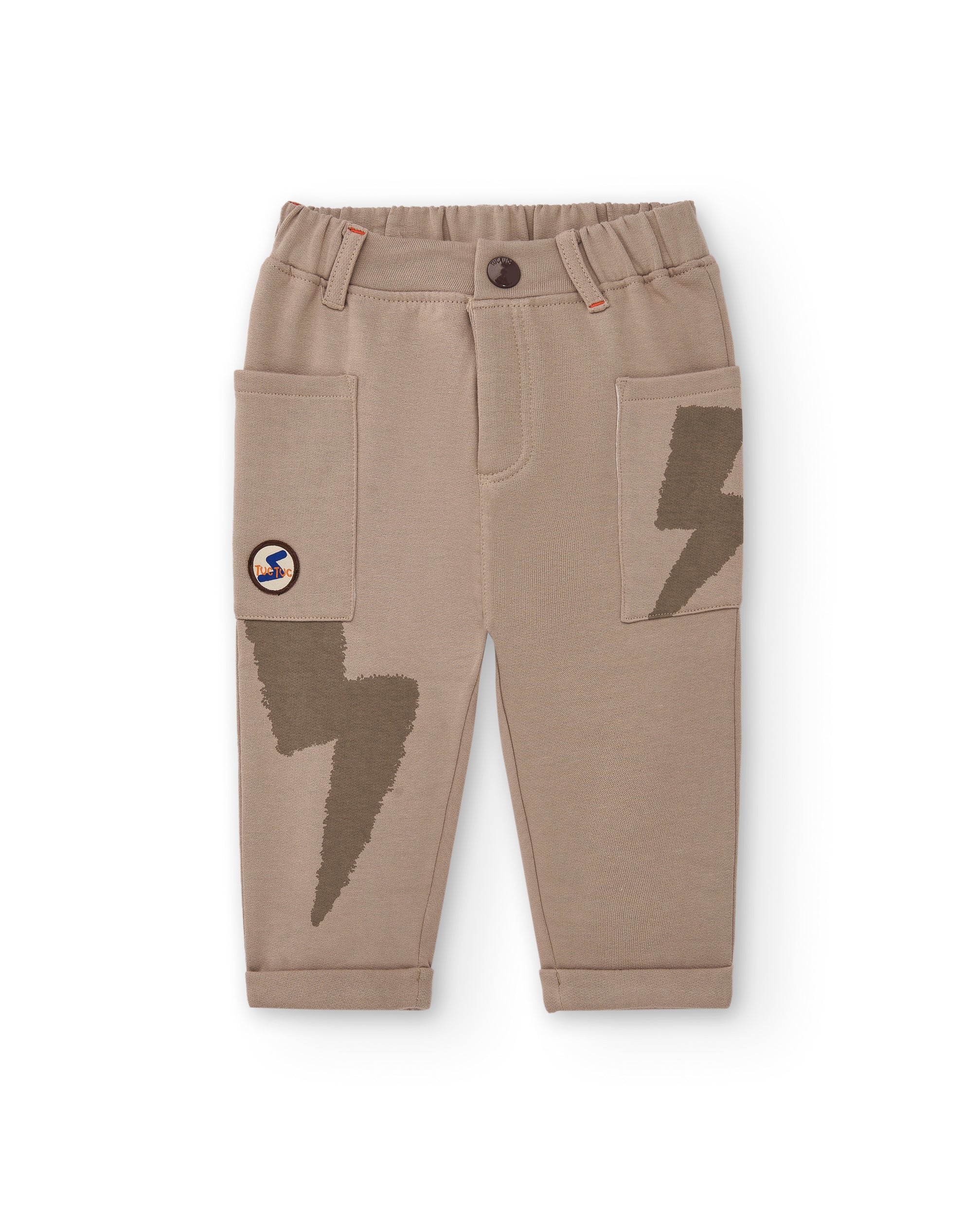 Pantalón cargo para niño en beige con estampado de rayo