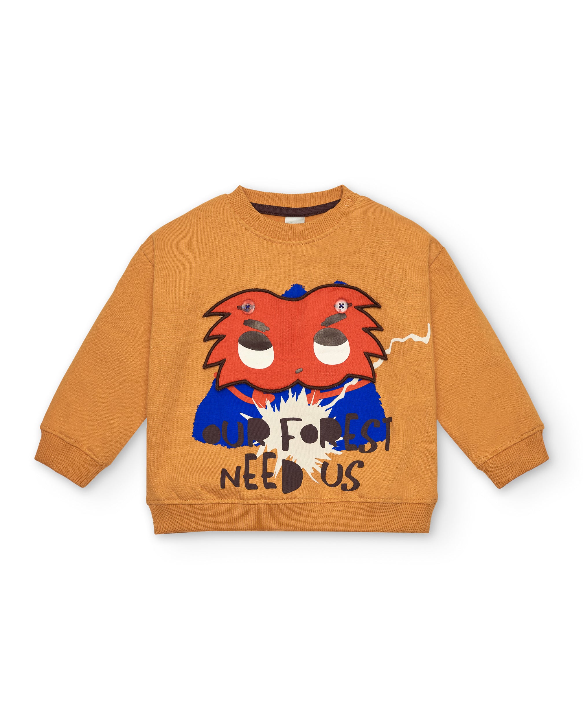 Sudadera para niño en mostaza con estampado de superhéroe y