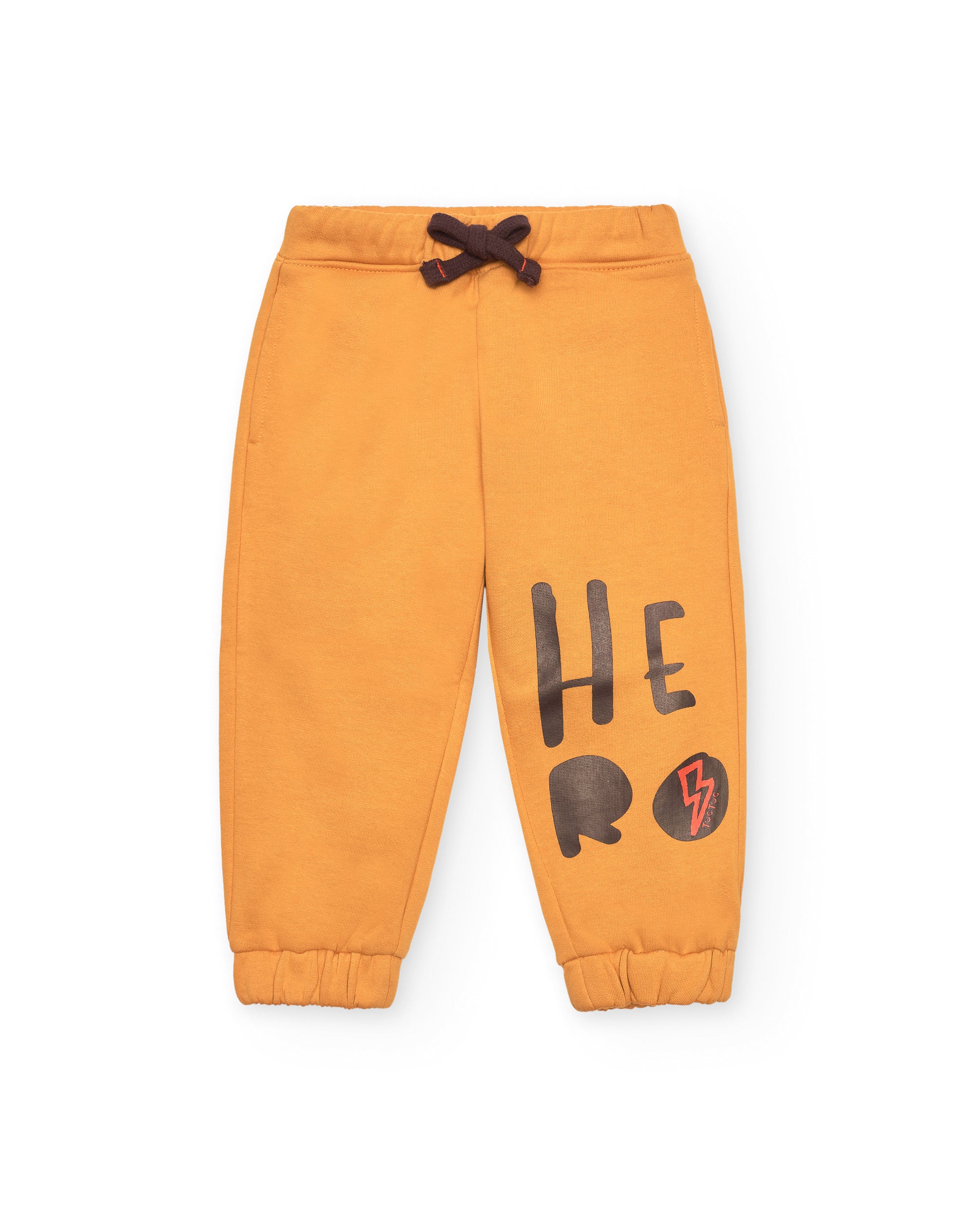 Pantalón de chándal para niño en mostaza con estampado "Hero"