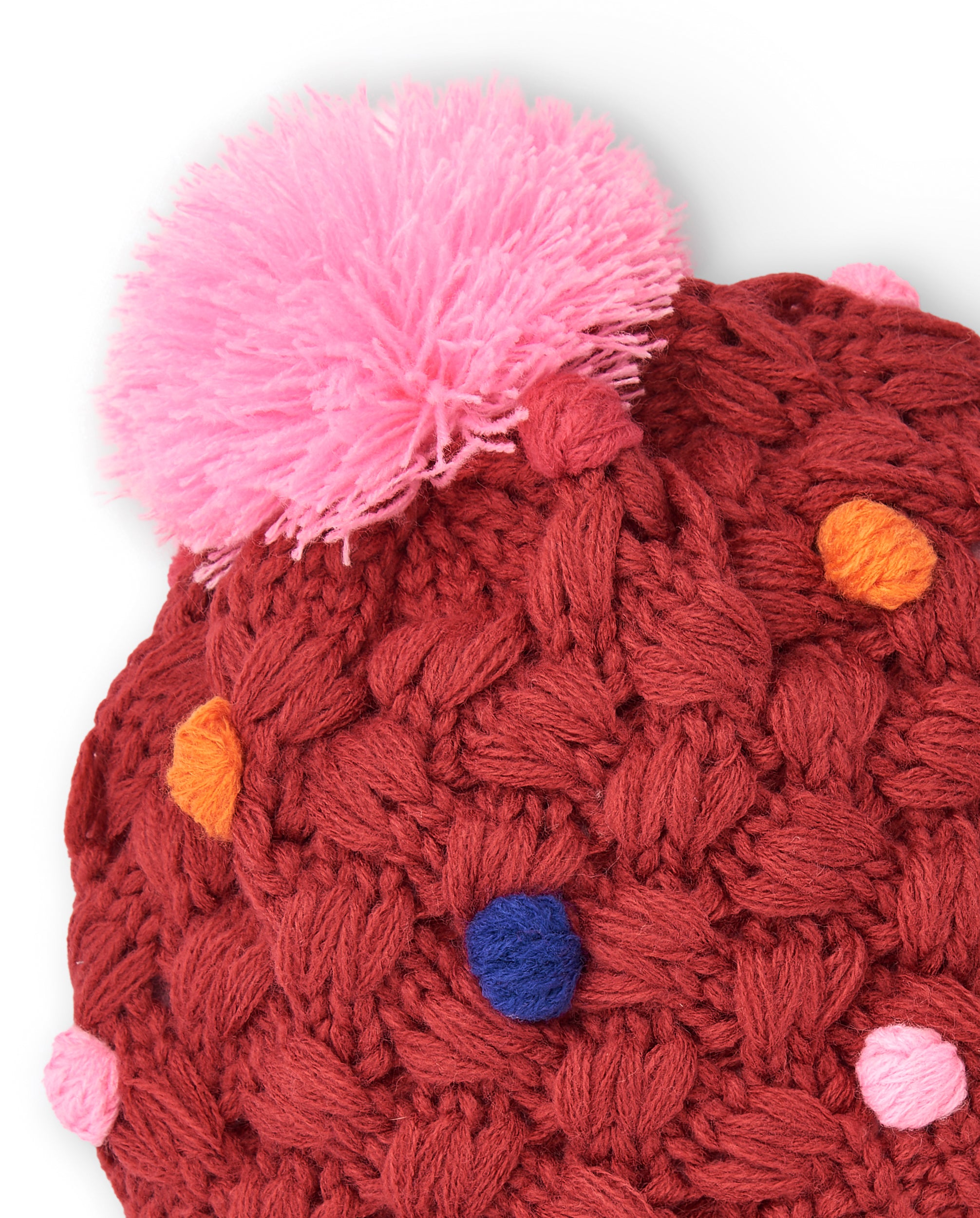 Gorro para niña en rojo con pompones multicolor colección Super