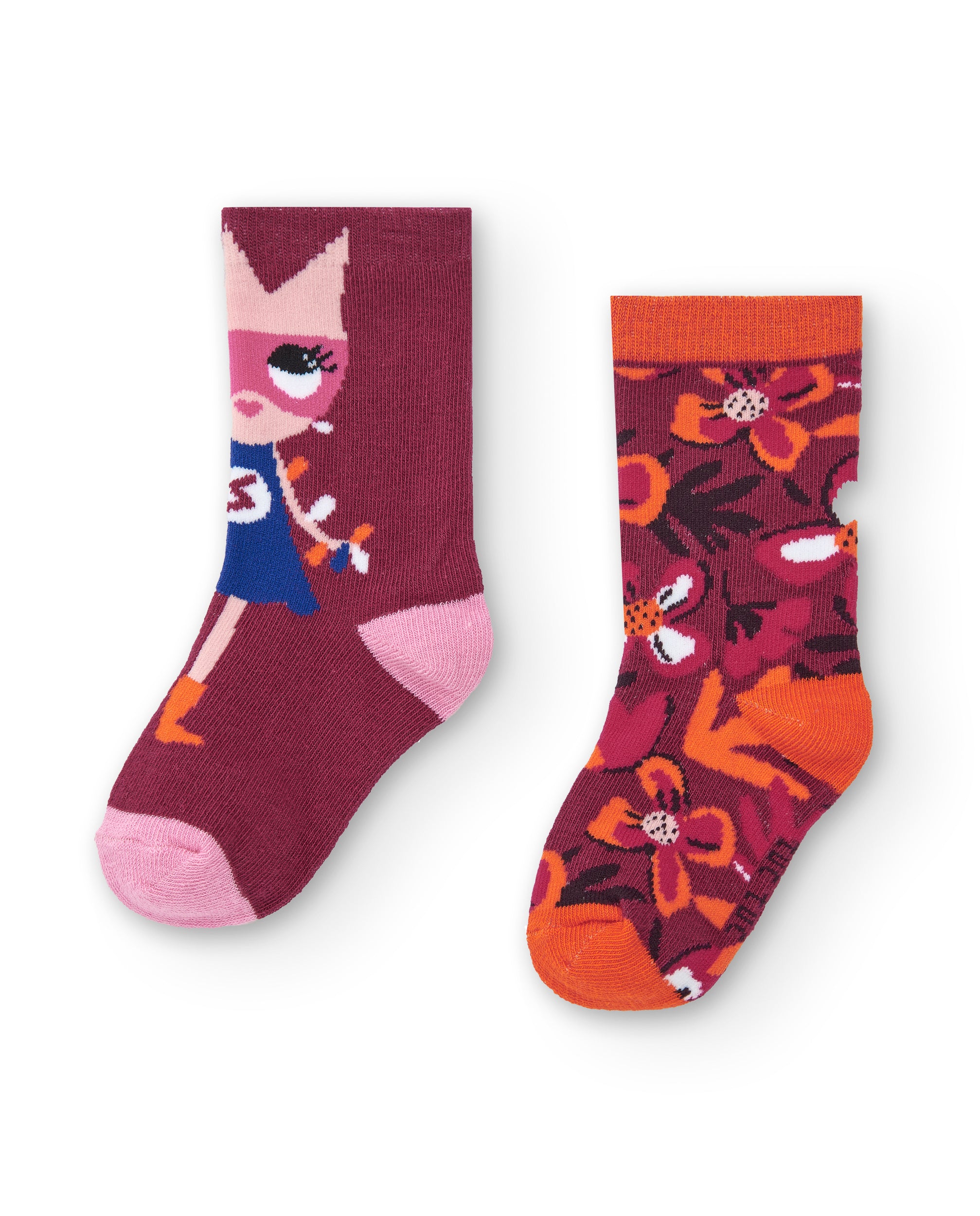 Pack de calcetines para niña en color burdeos con estampado