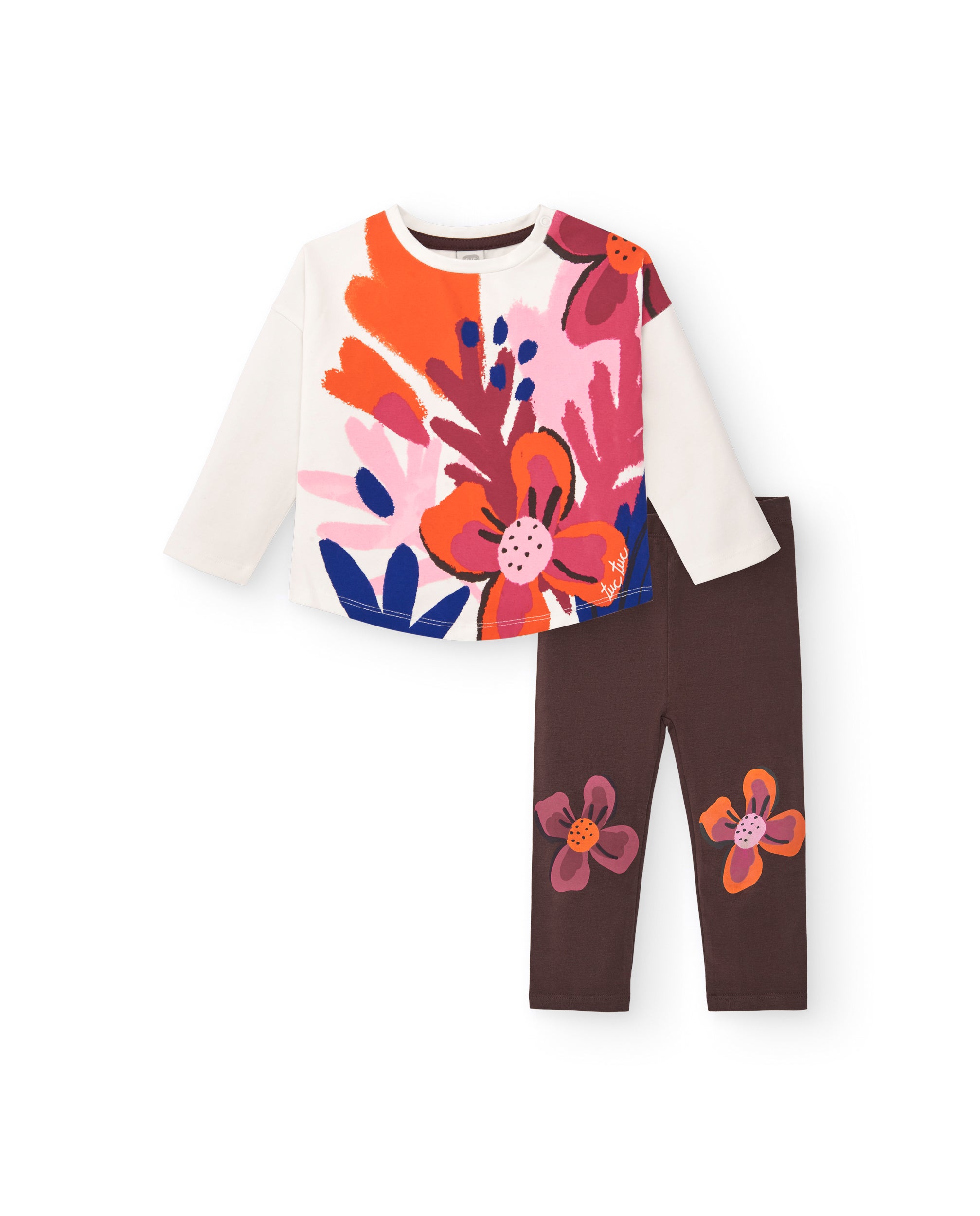 Conjunto de camiseta y mallas para niña en blanco con estampado