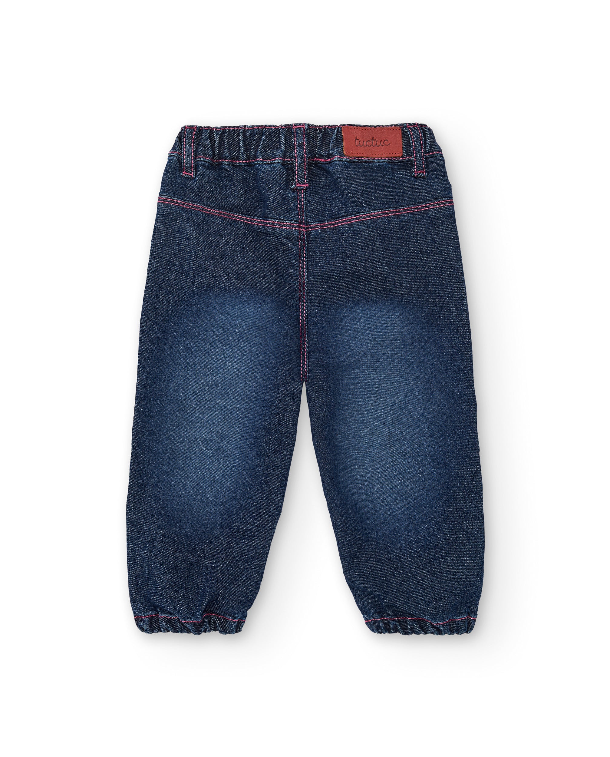 Pantalón vaquero para niña en azul con estampado floral