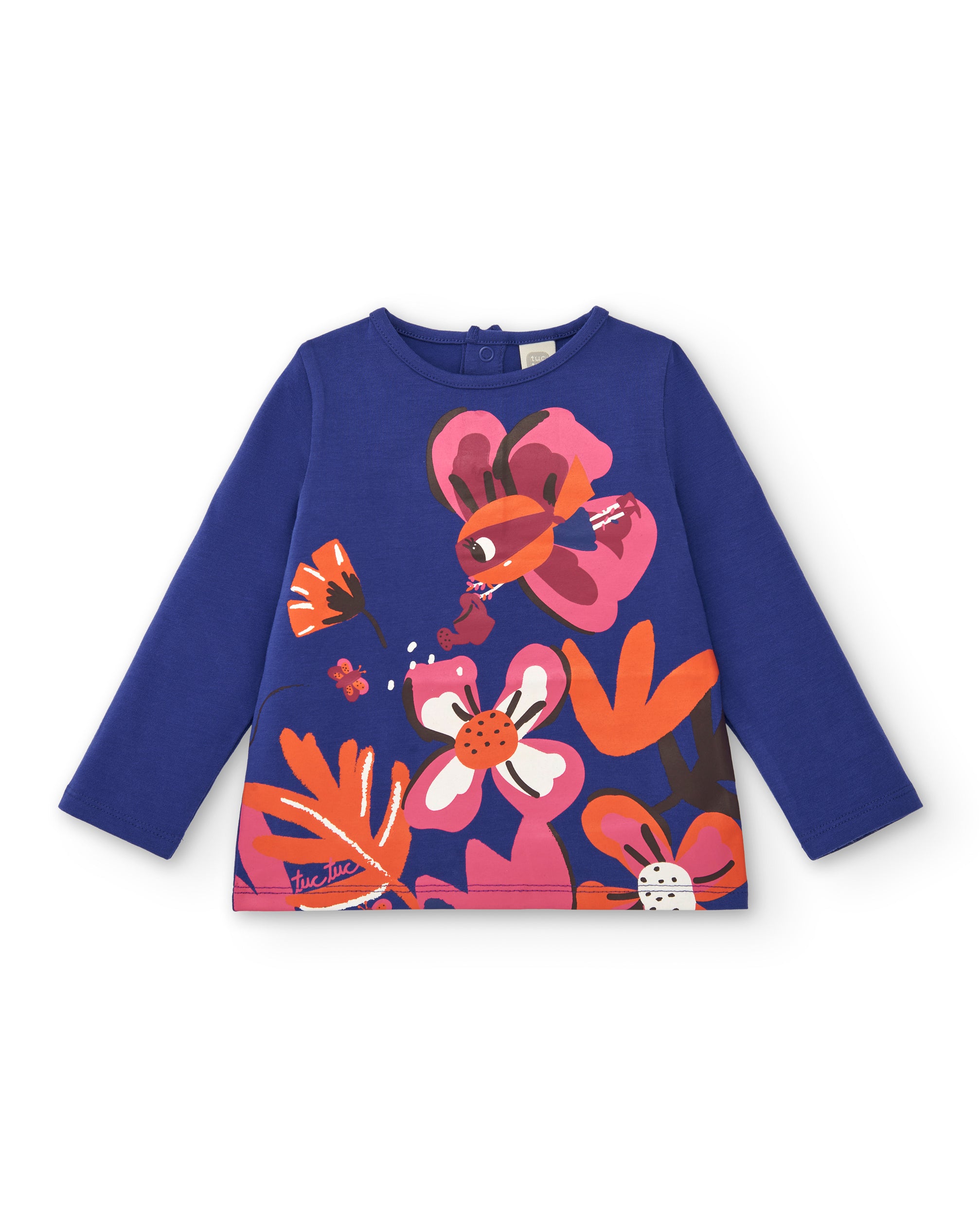 Camiseta de felpa para niña en azul con estampado floral