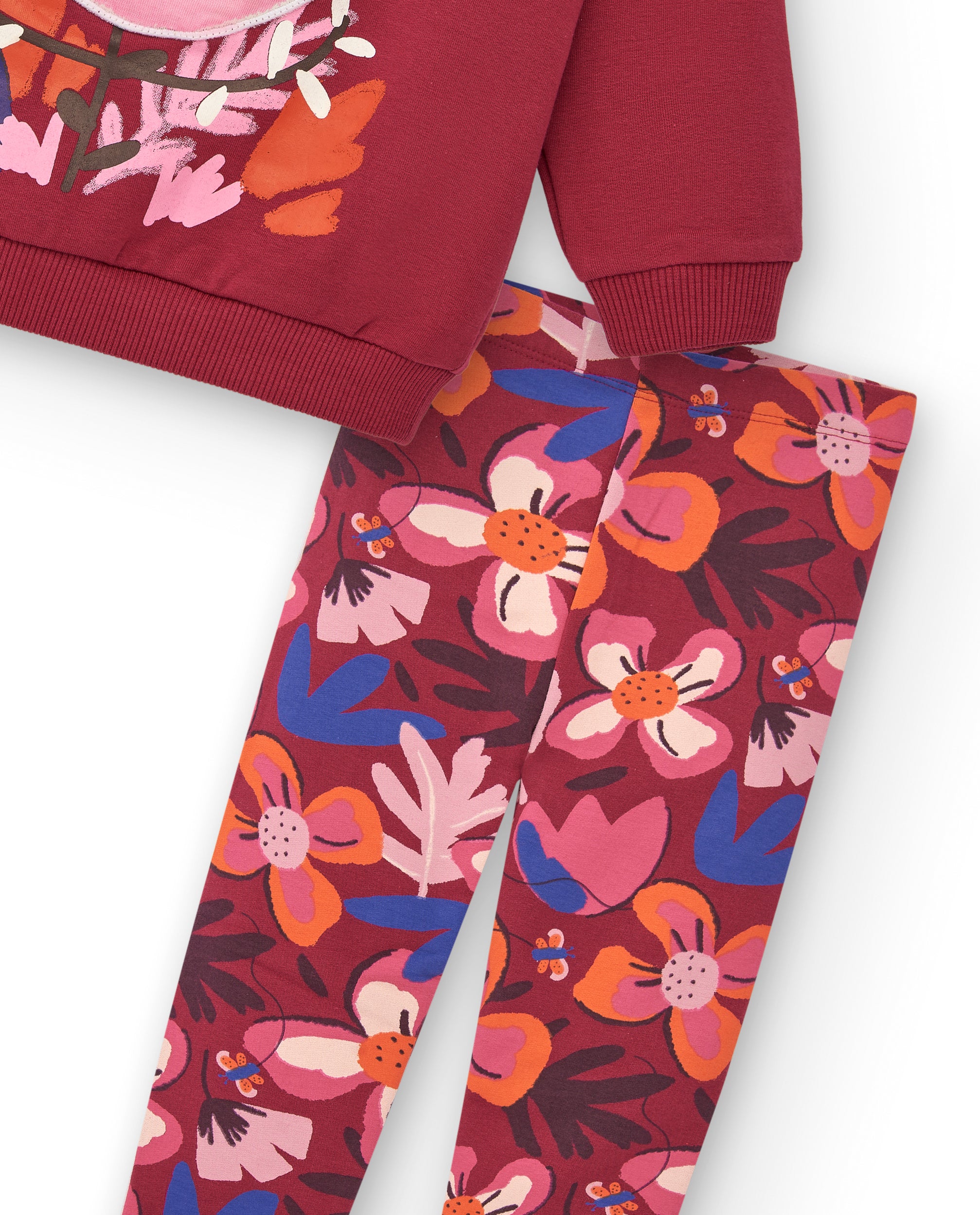 Conjunto de sudadera y leggings para niña en rojo con estampado