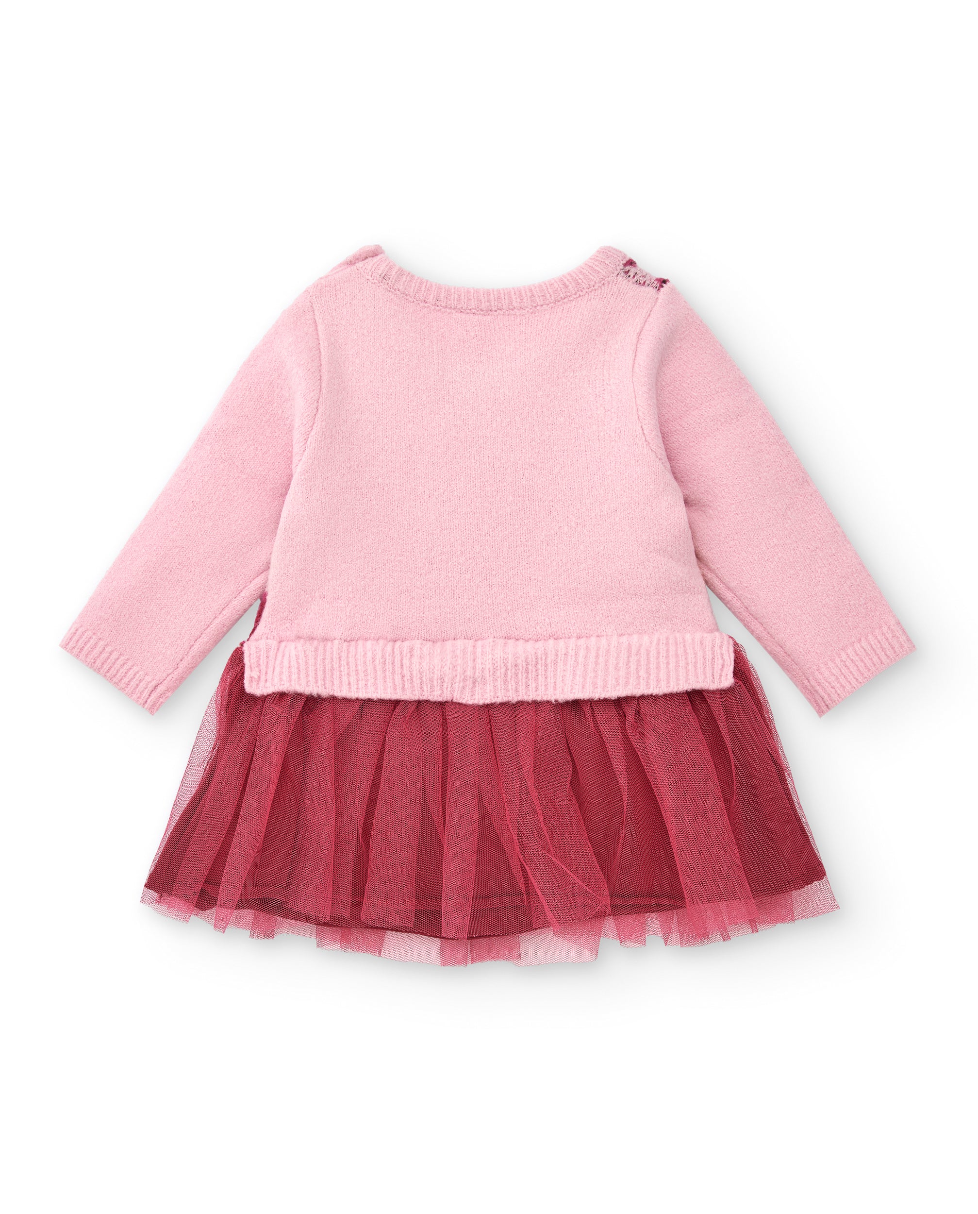 Vestido de punto para niña en rosa con falda de tul colección