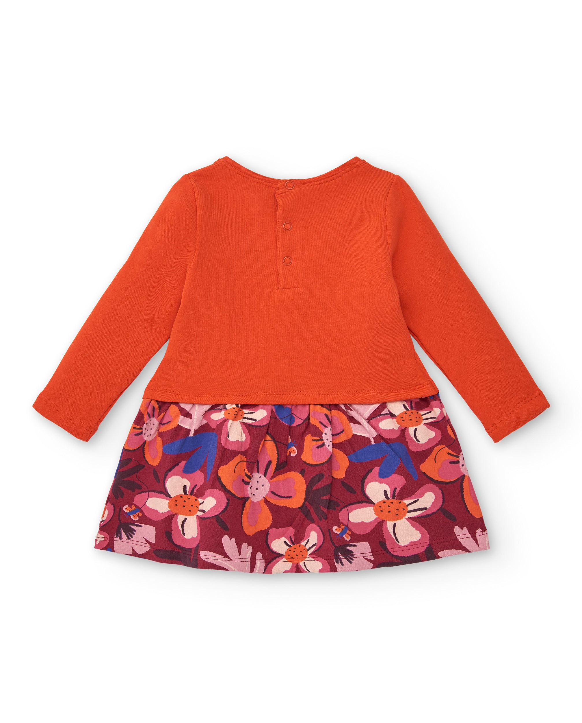 Vestido felpa para niña en naranja con falda estampada floral