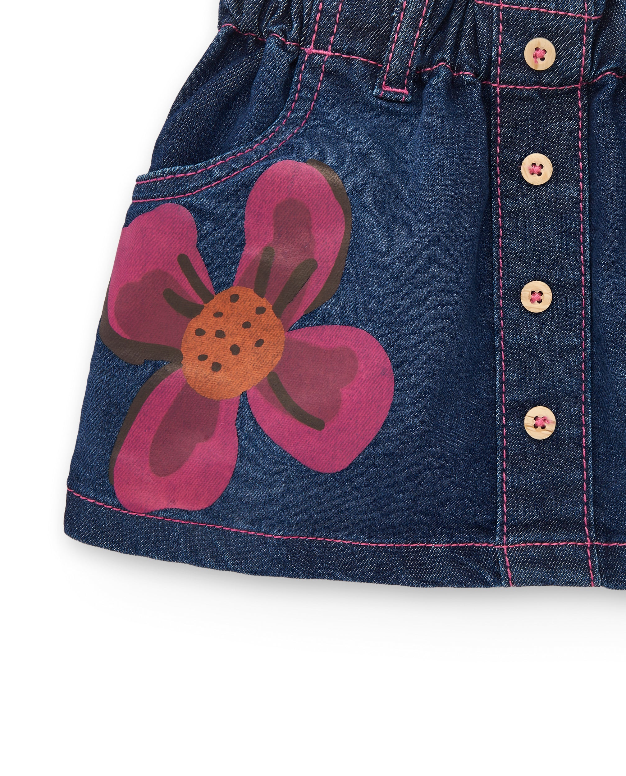 Falda vaquera para niña en azul con estampado floral colección
