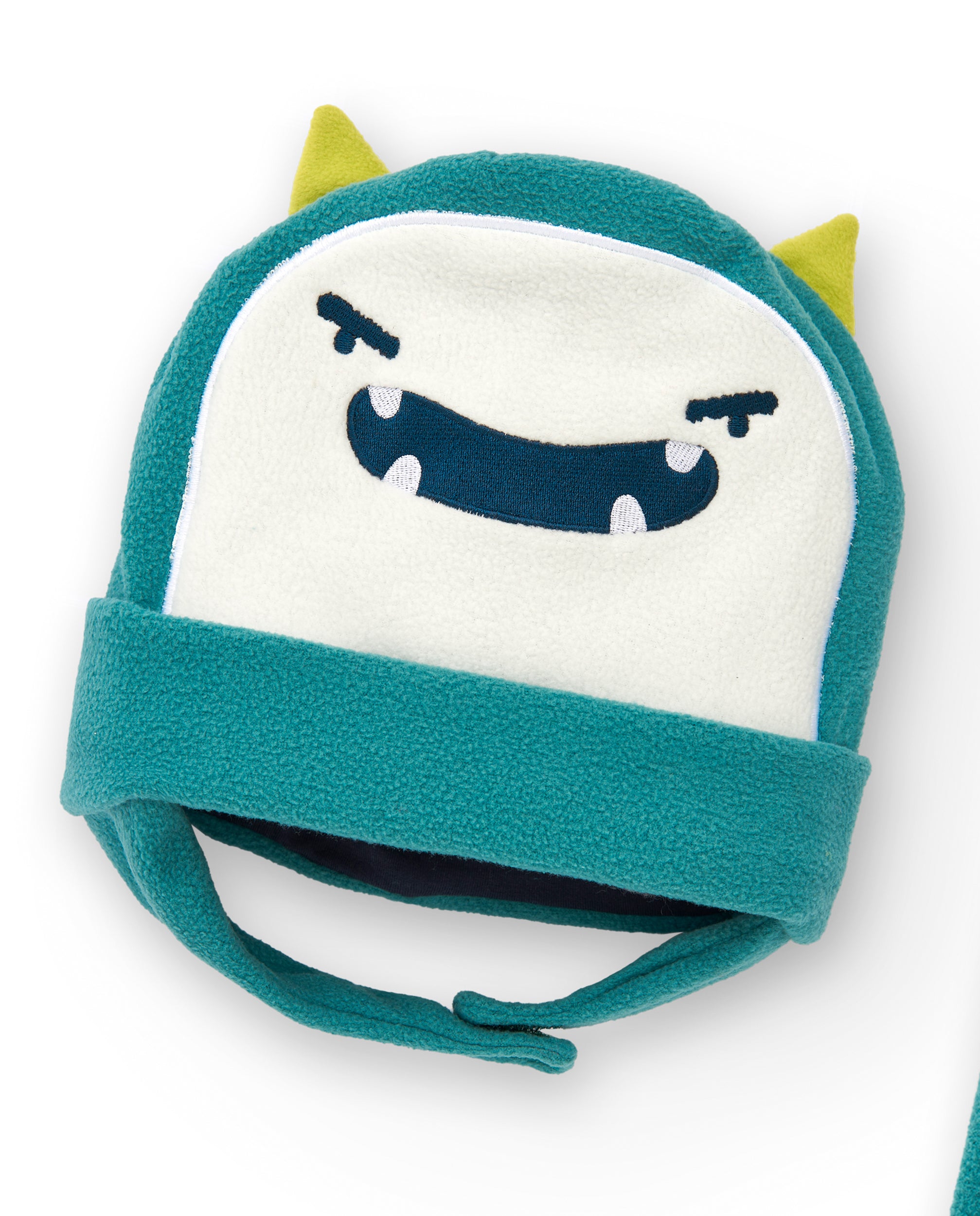 Set de gorro y bufanda verde con diseño de monstruo para niño