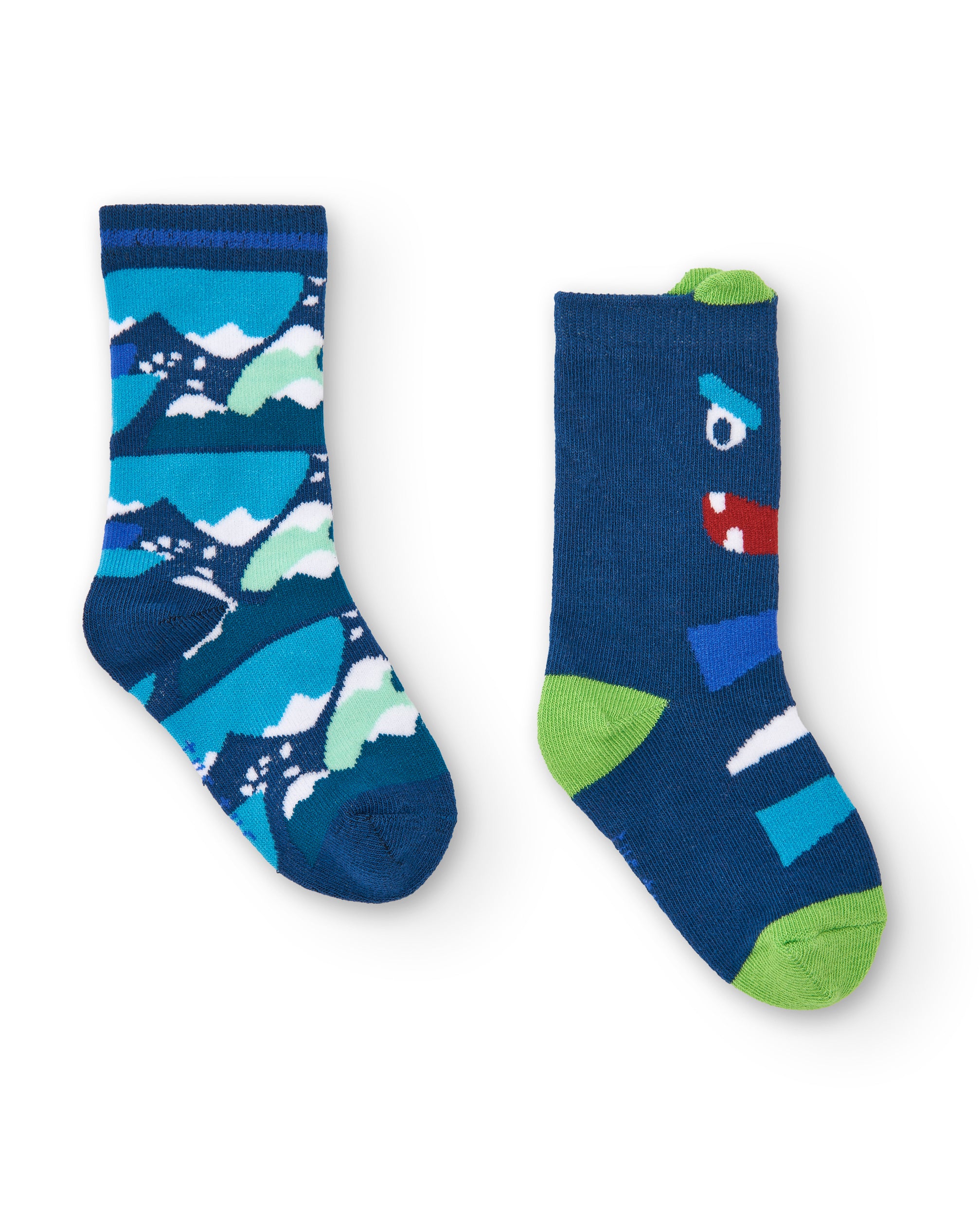 Pack de calcetines azules con diseño de montaña y monstruo para