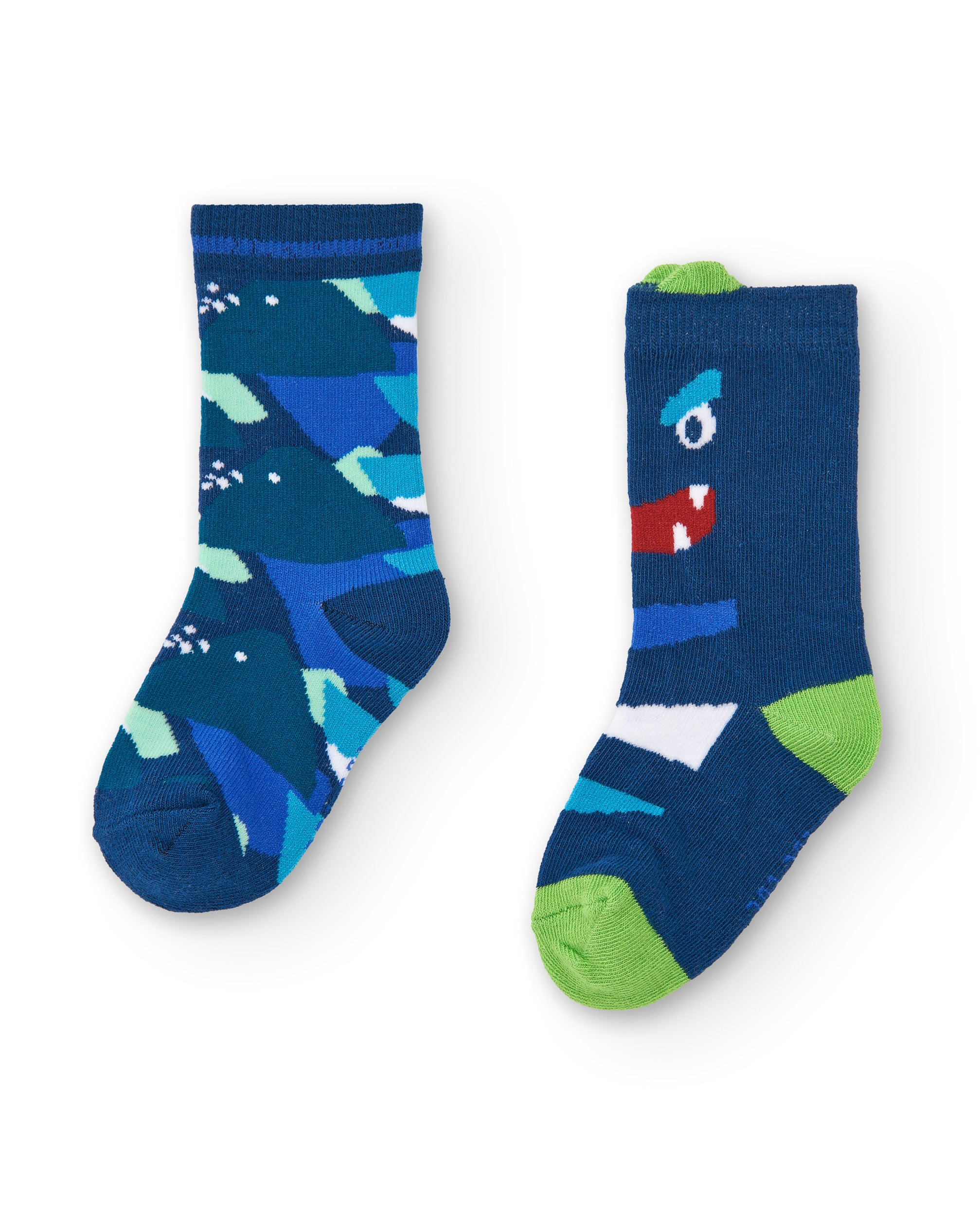Pack de calcetines azules con diseño de montaña y monstruo para