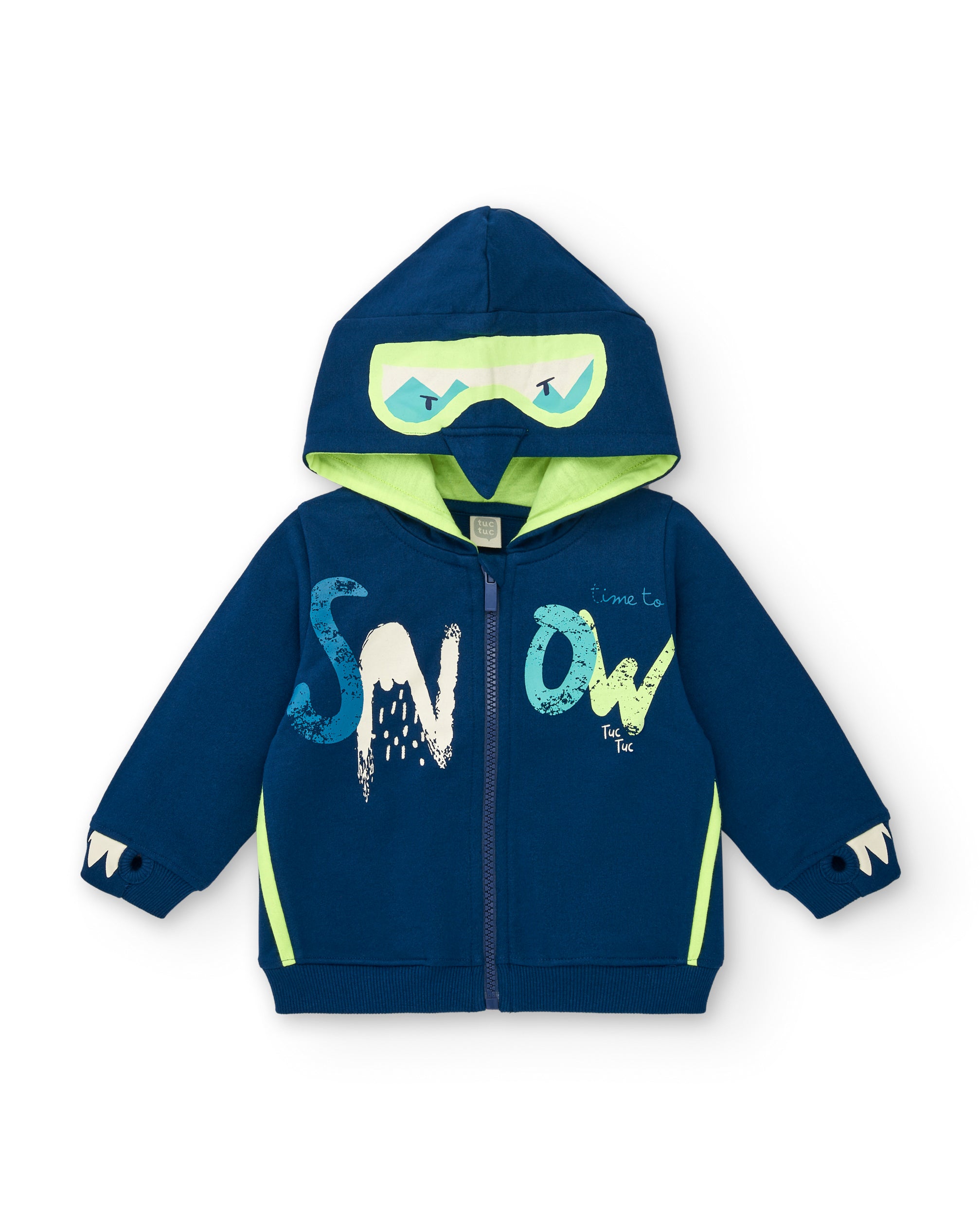 Chaqueta azul marino con capucha y estampado "Snow" para niño