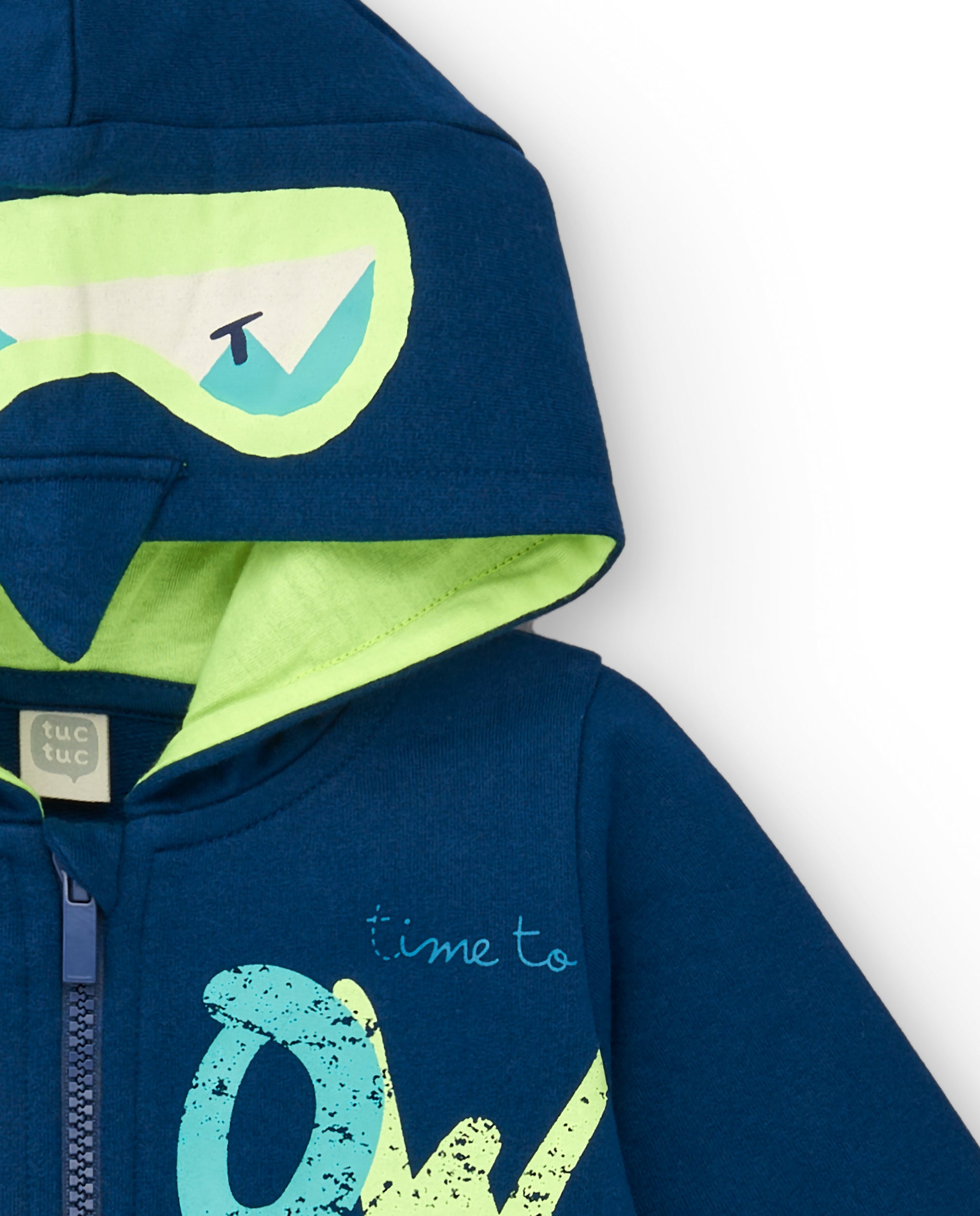 Chaqueta azul marino con capucha y estampado "Snow" para niño